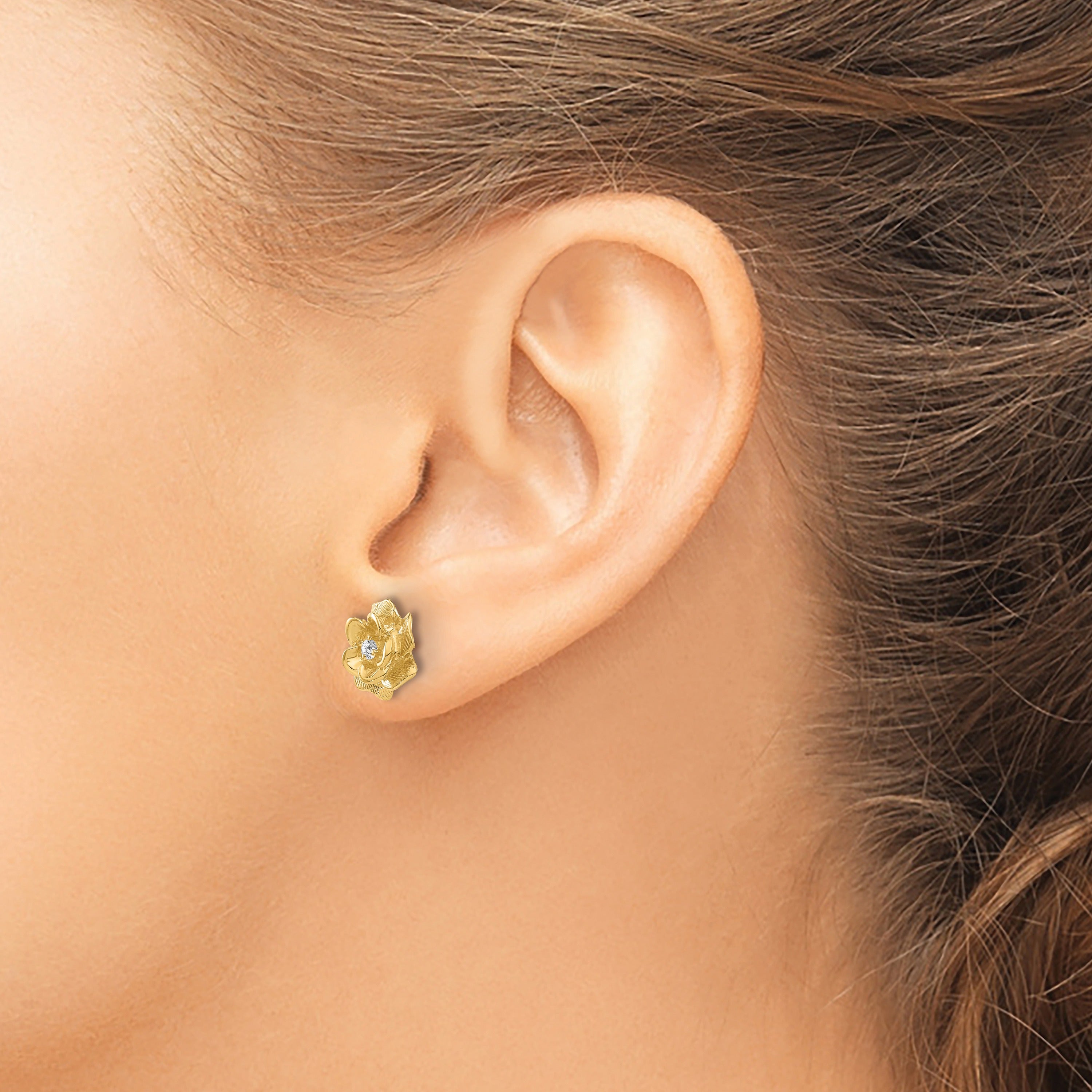 14k Yellow Gold Lab Grown Diamond Flower Stud Earrings