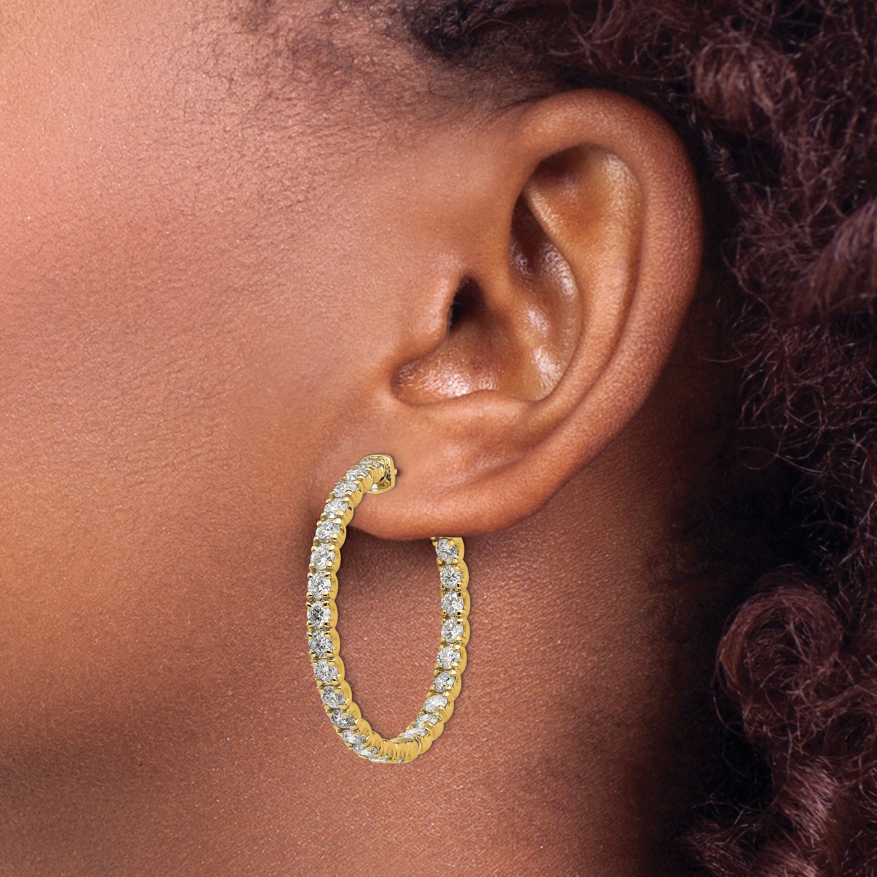 14K Gold Lab Grown Diamond Round In and Out Safety Clasp Hoop Earrings