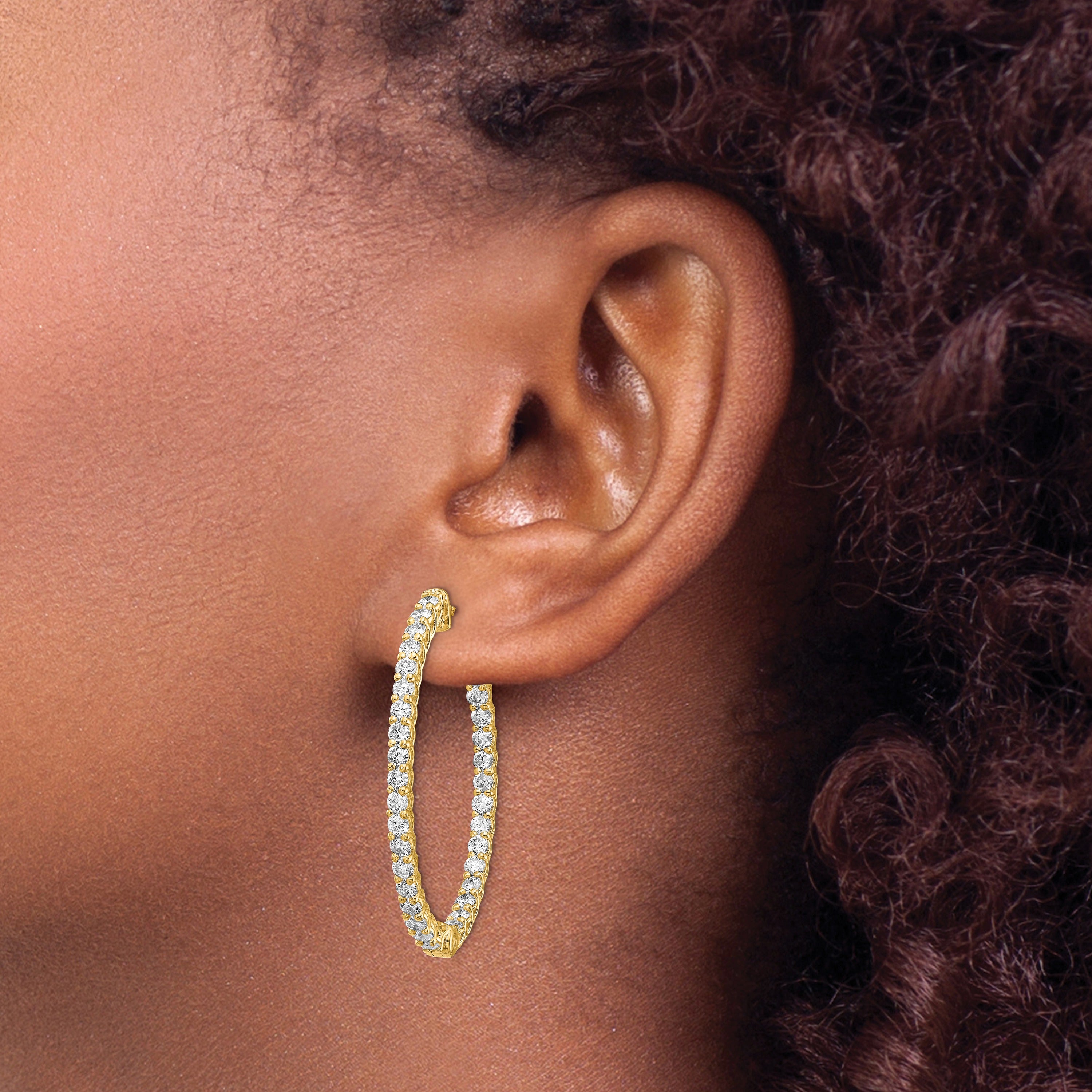 14k Gold Lab Grown Diamond Oval In and Out Hoop Earrings