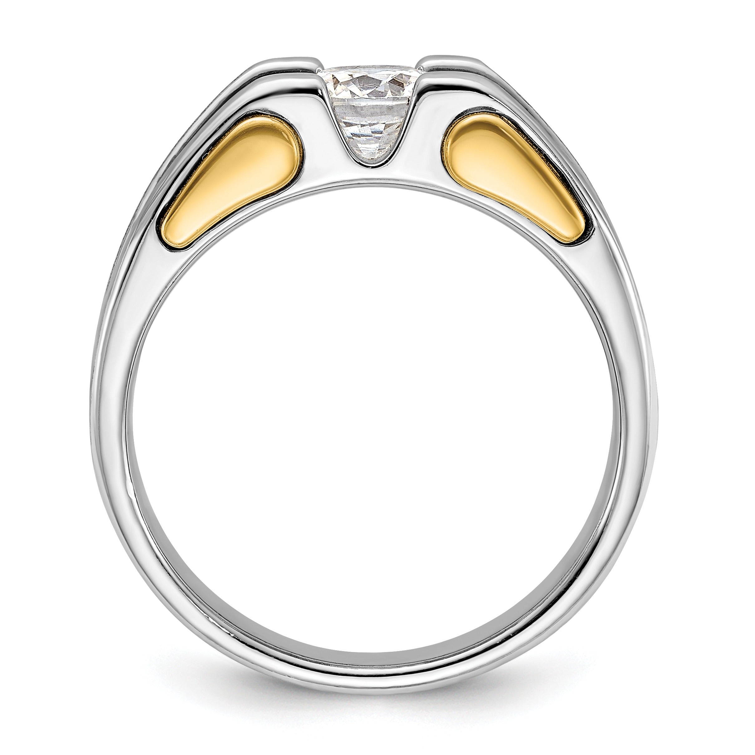 14k Two-tone Men's 1 Ct Round Lab Grown Diamond Solitaire Ring