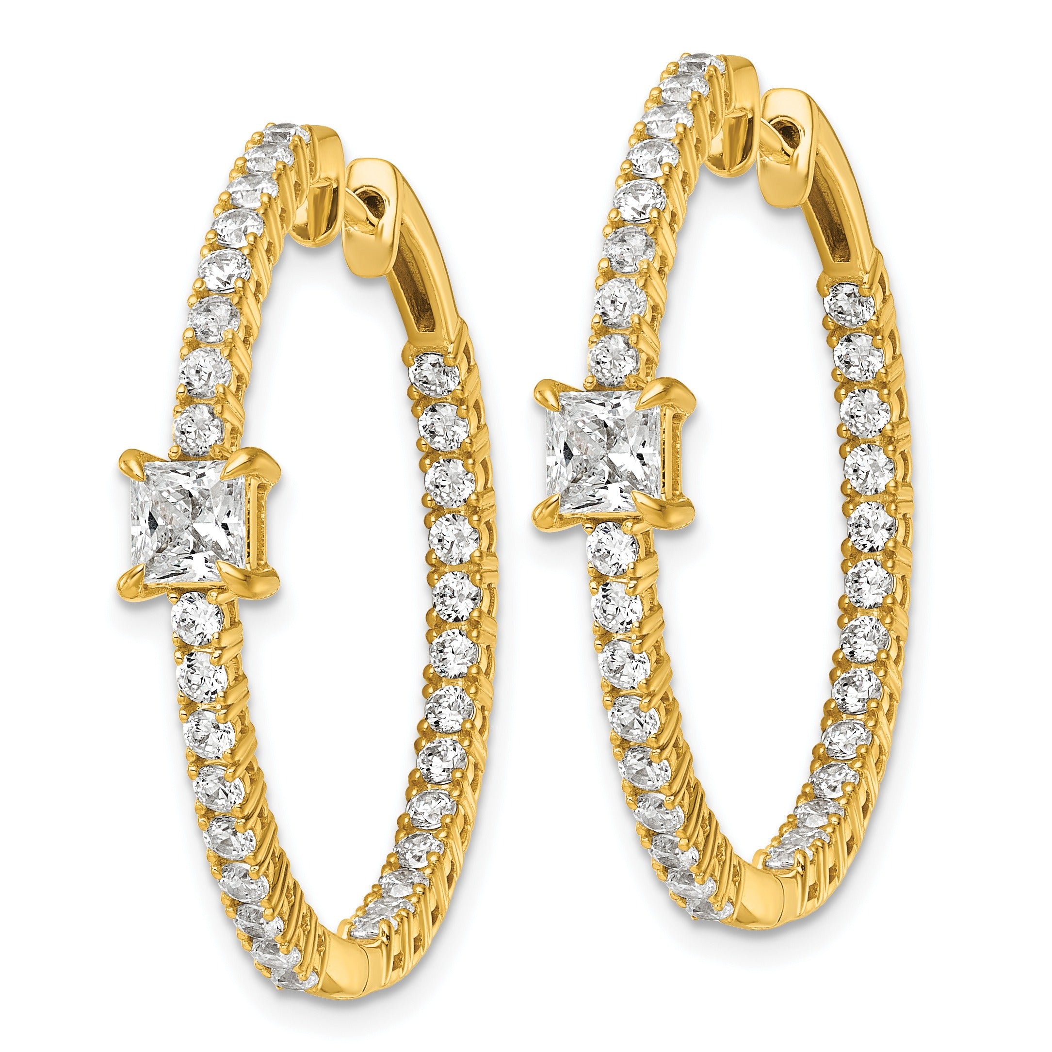 14K Yellow Gold 3 1/8 carat Lab Grown Diamond In and Out Hoop Earrings