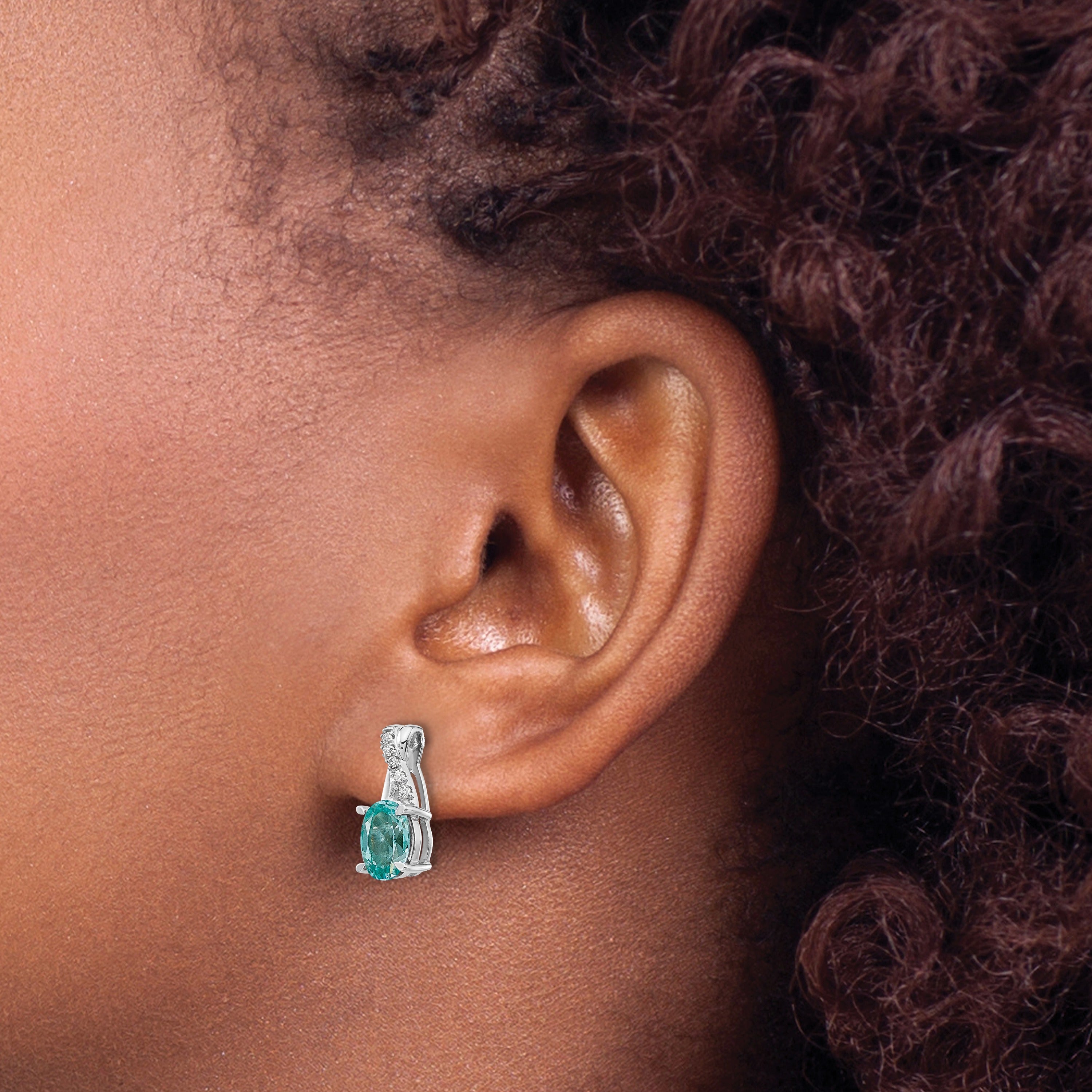14k White Gold Lab Grown Diamond and Created Paraiba Post Earrings