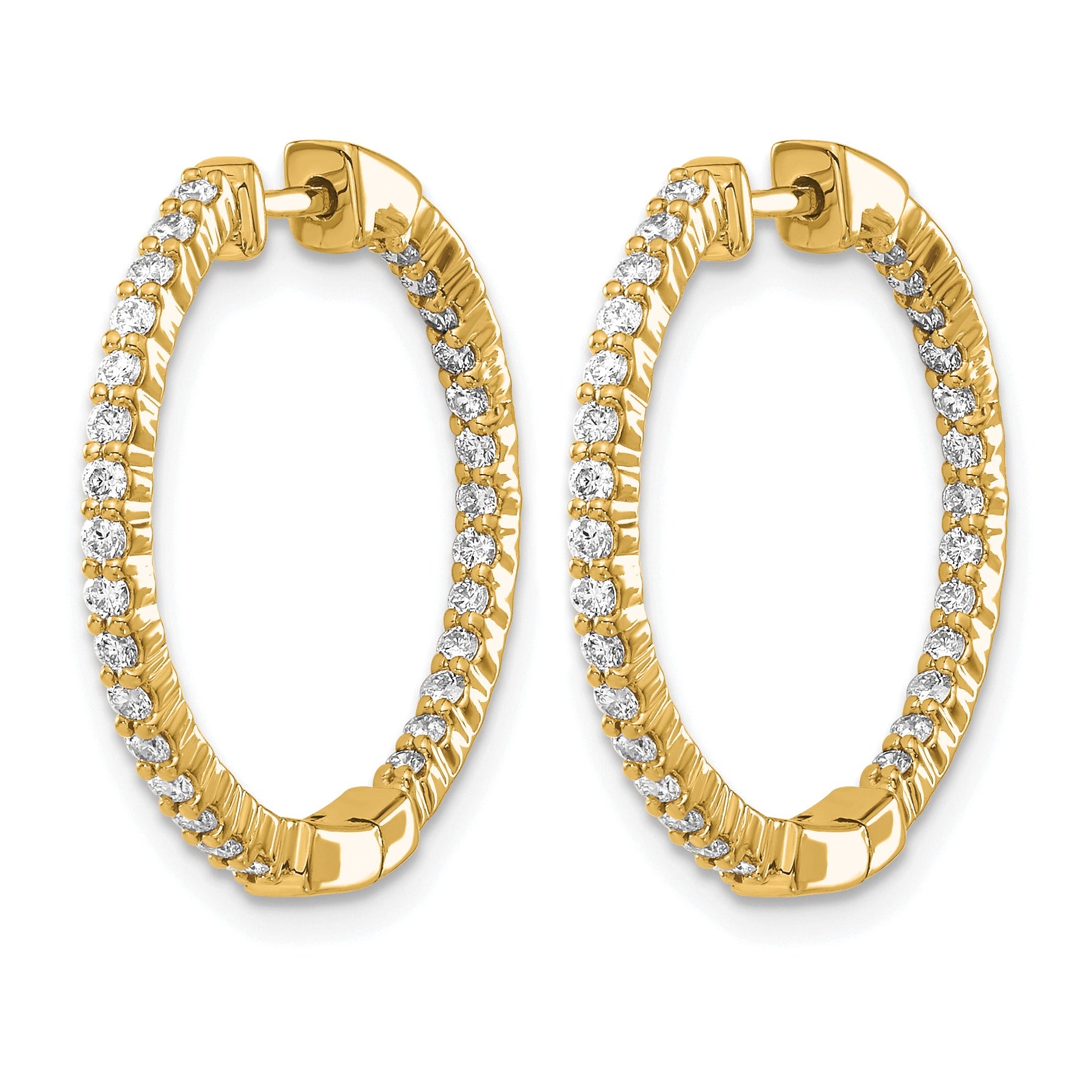 14k Gold Lab Grown Diamond Round In and Out Hoop Earrings