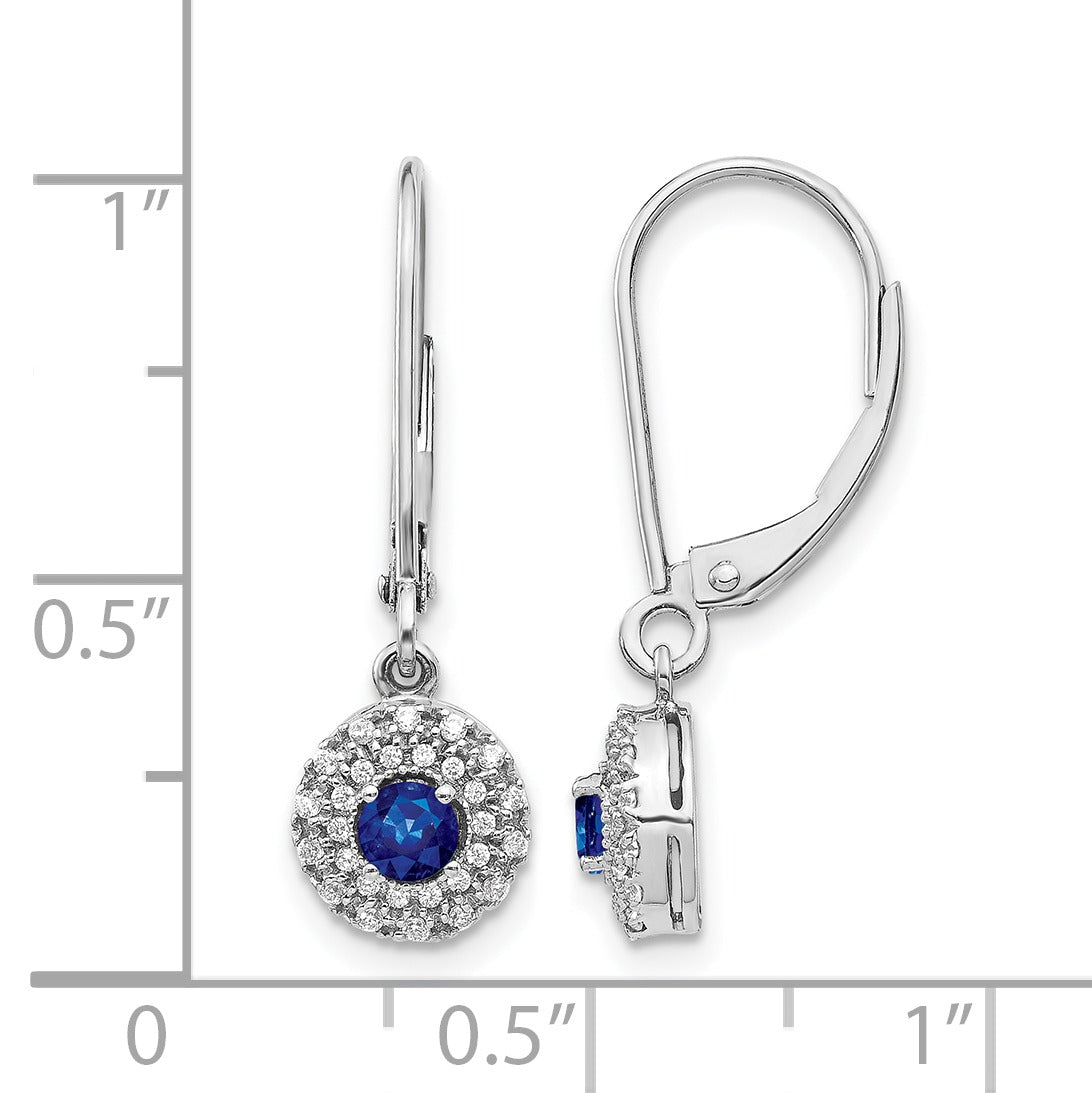 14k White Gold Lab Diamond and Created Sapphire Drop Leverback Earrings