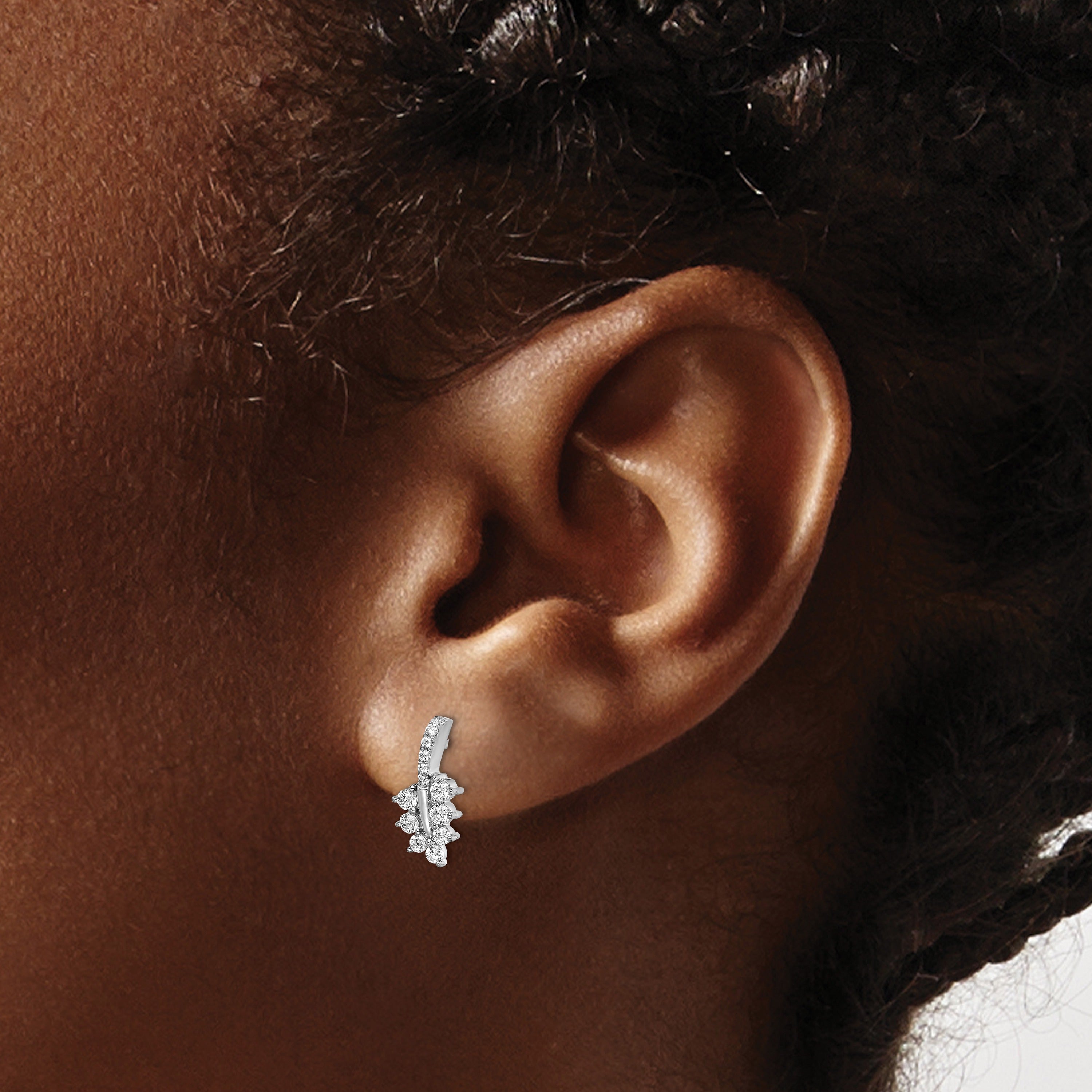 14k White Gold Lab Grown Diamond Leaf Post Earrings