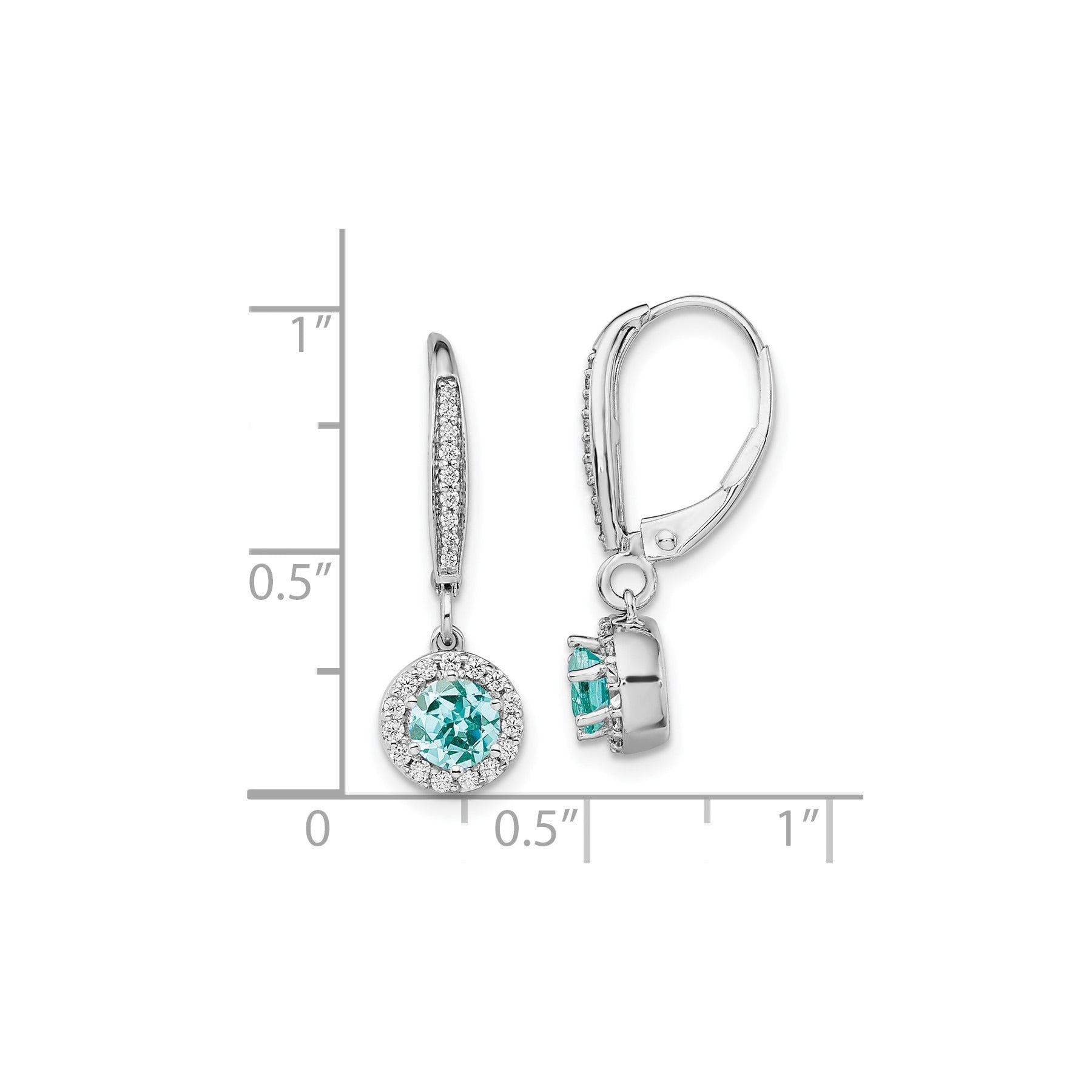 14k White Gold Lab Grown Diamond and Lab Created Paraiba Dangle Earrings