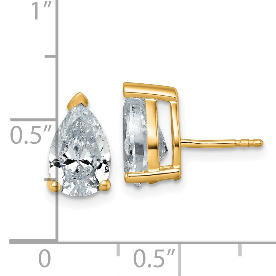 14K White Gold Lab Grown Diamond Pear Three Prong Stud Earrings