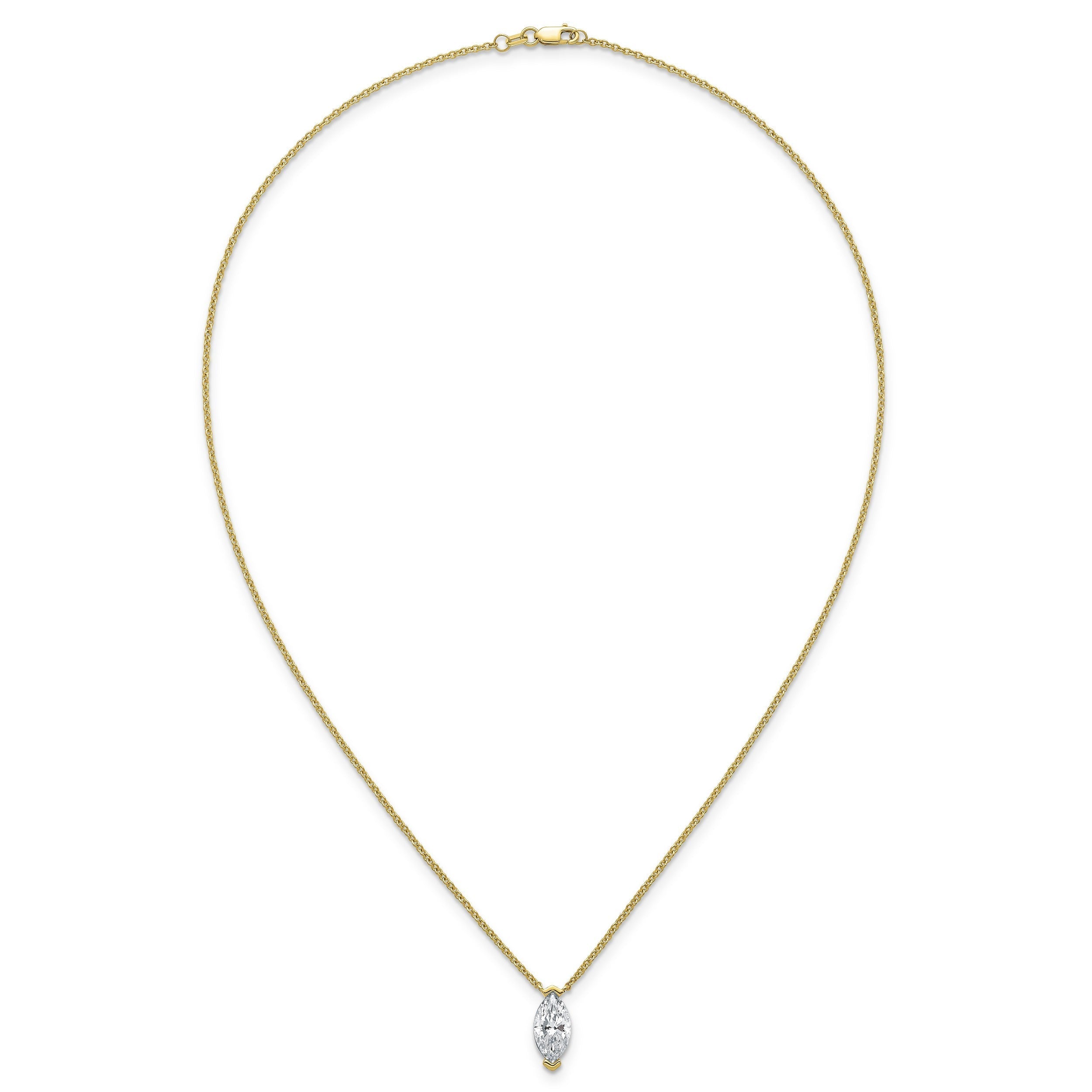 2.09 CT White Marquise Lab Diamond Chevron V-Prong 14k Yellow Gold Solitaire Pendant Necklace