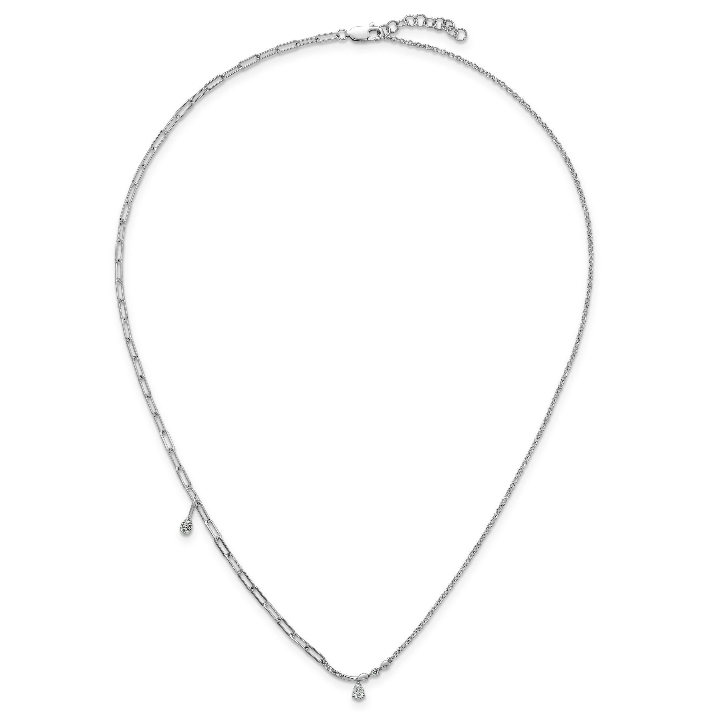 0.227CT Pear White Lab Grown Diamond Prong 14k White Gold Fashion Bar And Mixed Chain Charm Complete Necklace