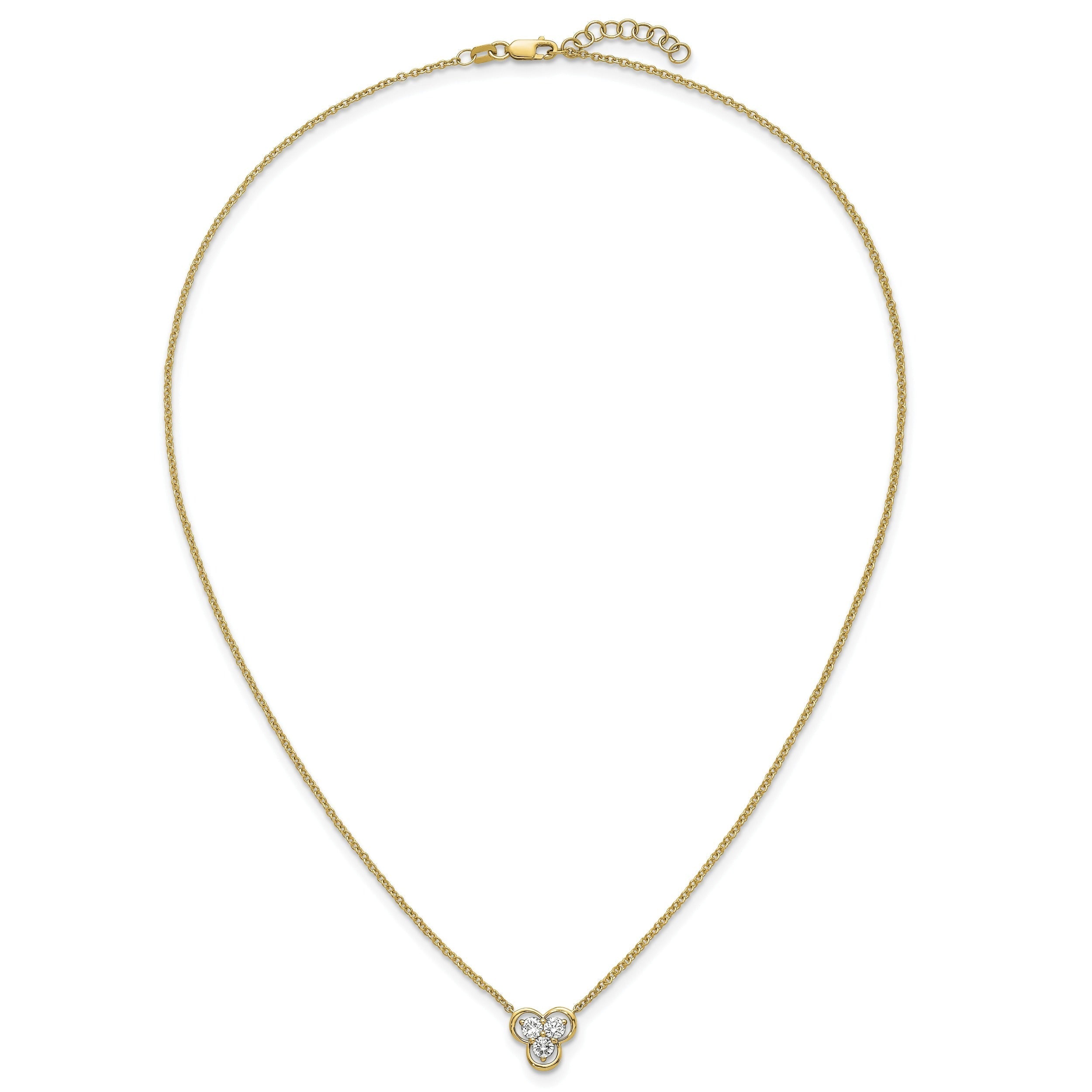 Round White Lab Grown Diamond Prong 14K Yellow Gold Three Stone Cable Chain Necklace