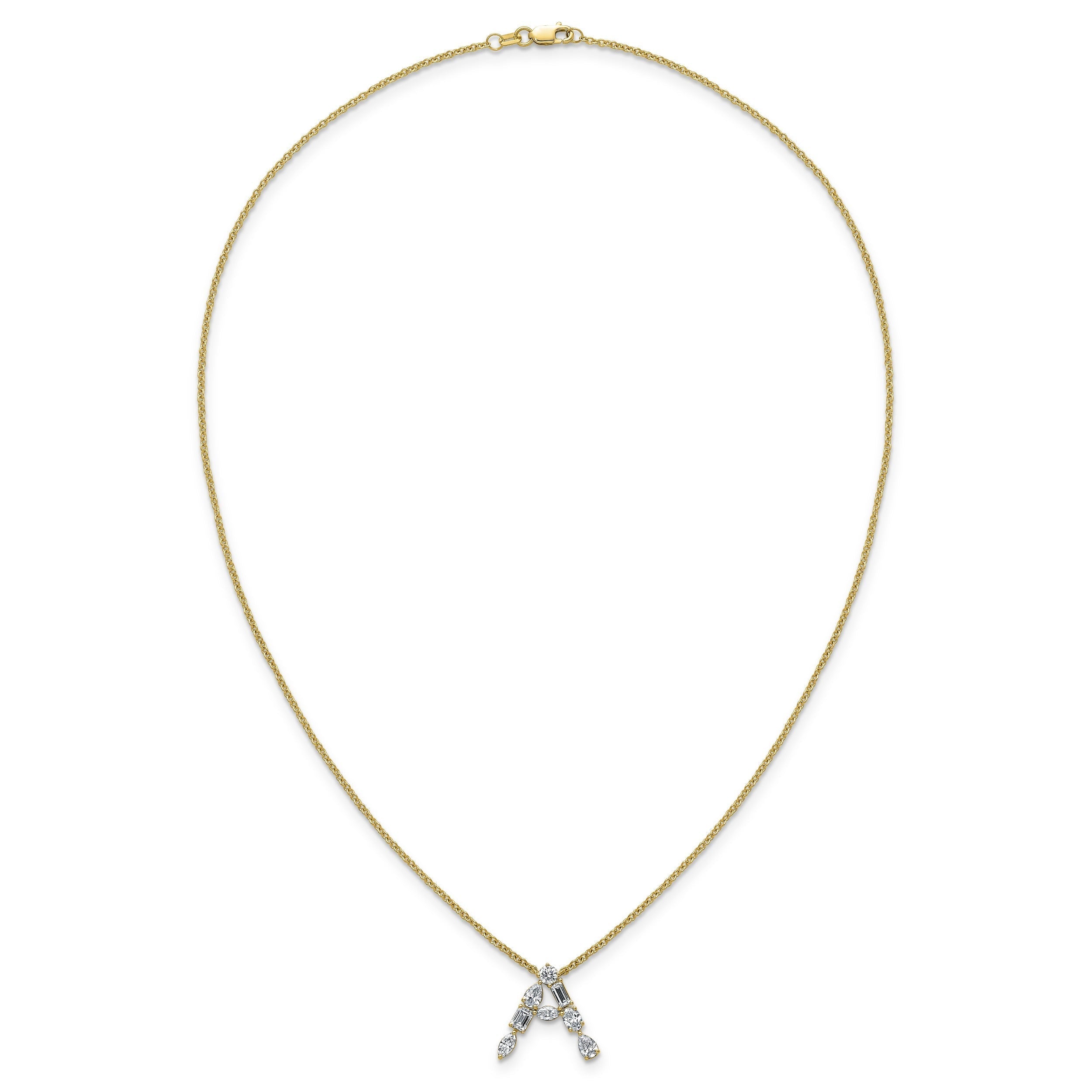 White Lab Grown Diamond Prong 14K Yellow Gold Initial Cable Chain Necklace