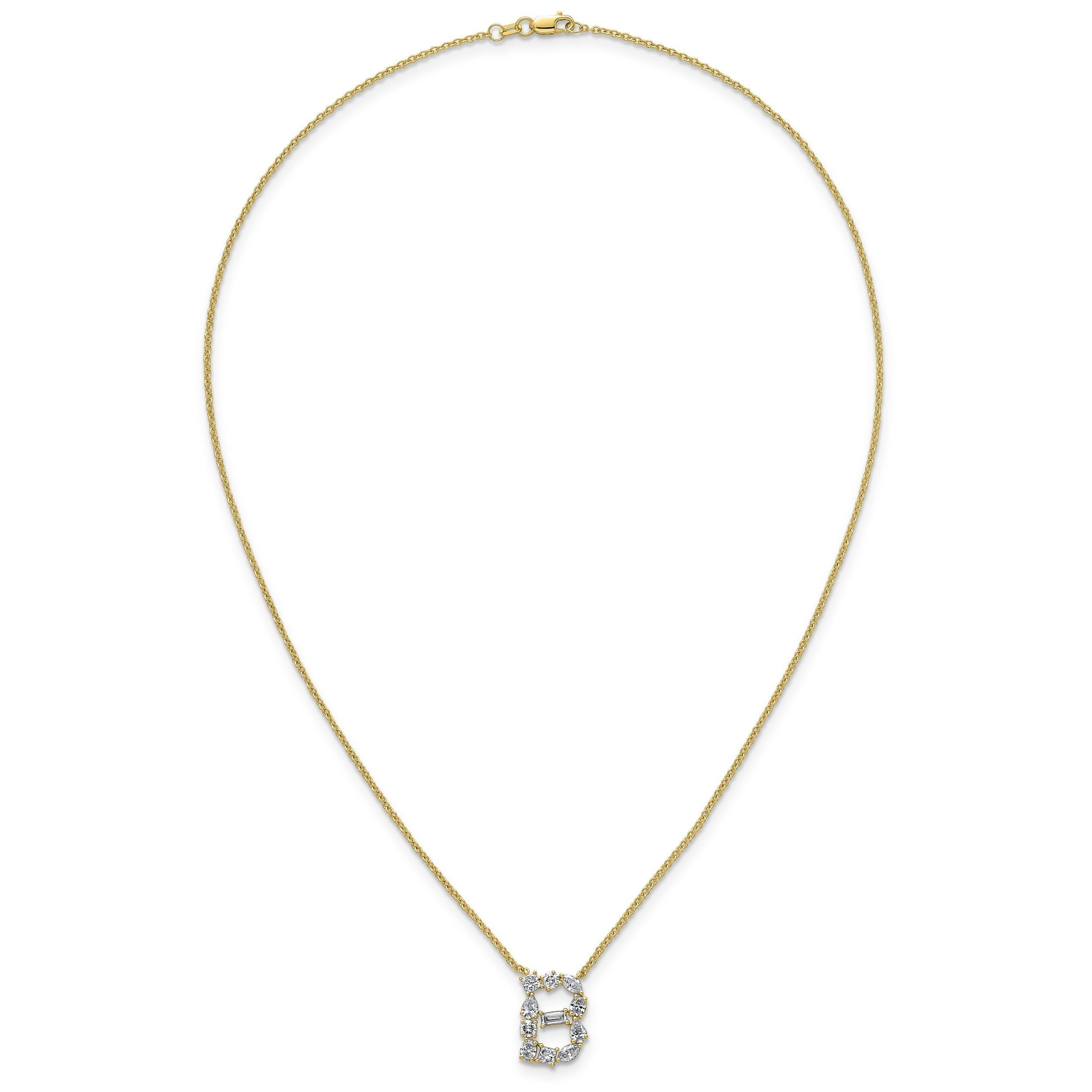 White Lab Grown Diamond Prong 14K Yellow Gold Initial Cable Chain Necklace