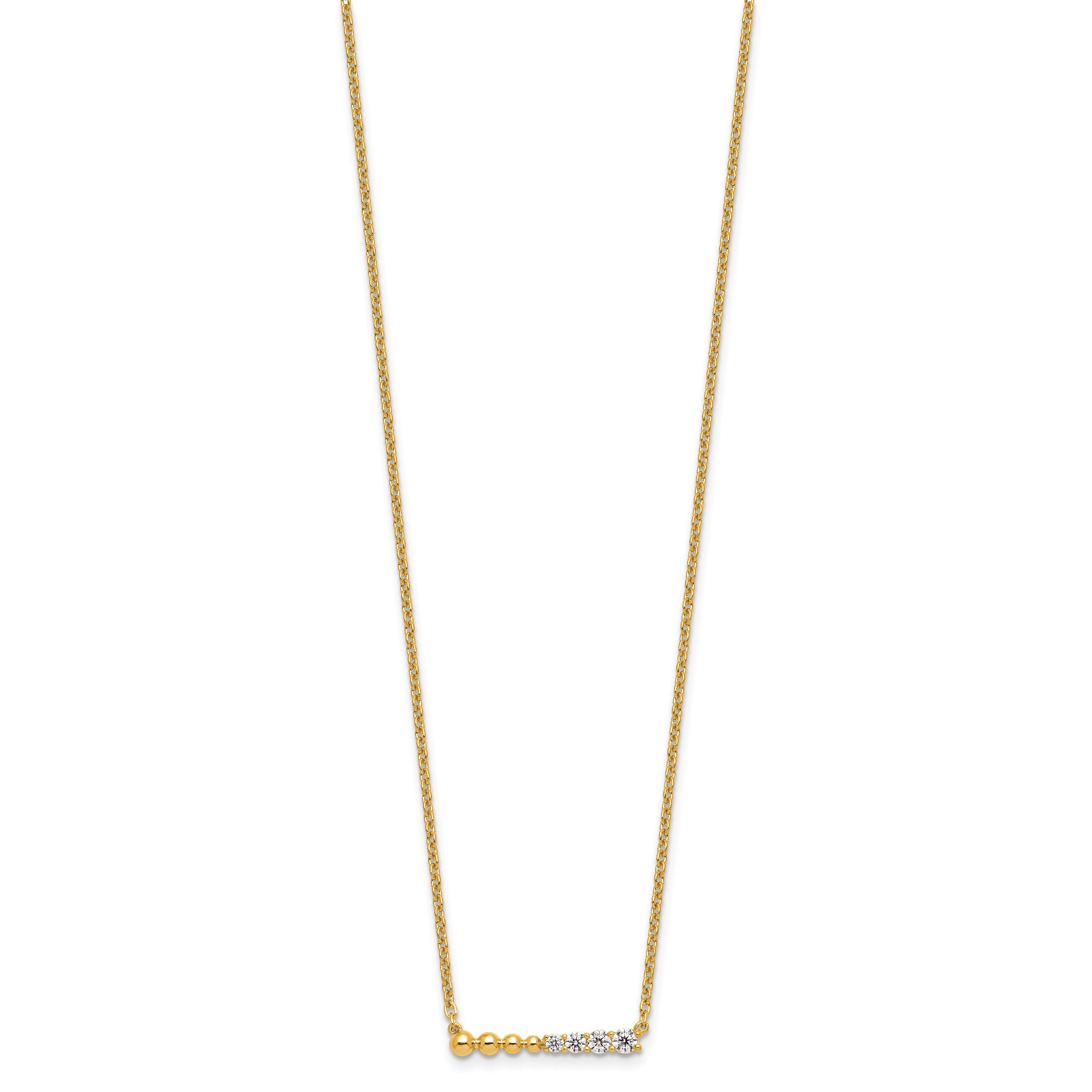14k Lab Grown Diamond Beaded Bar Necklace