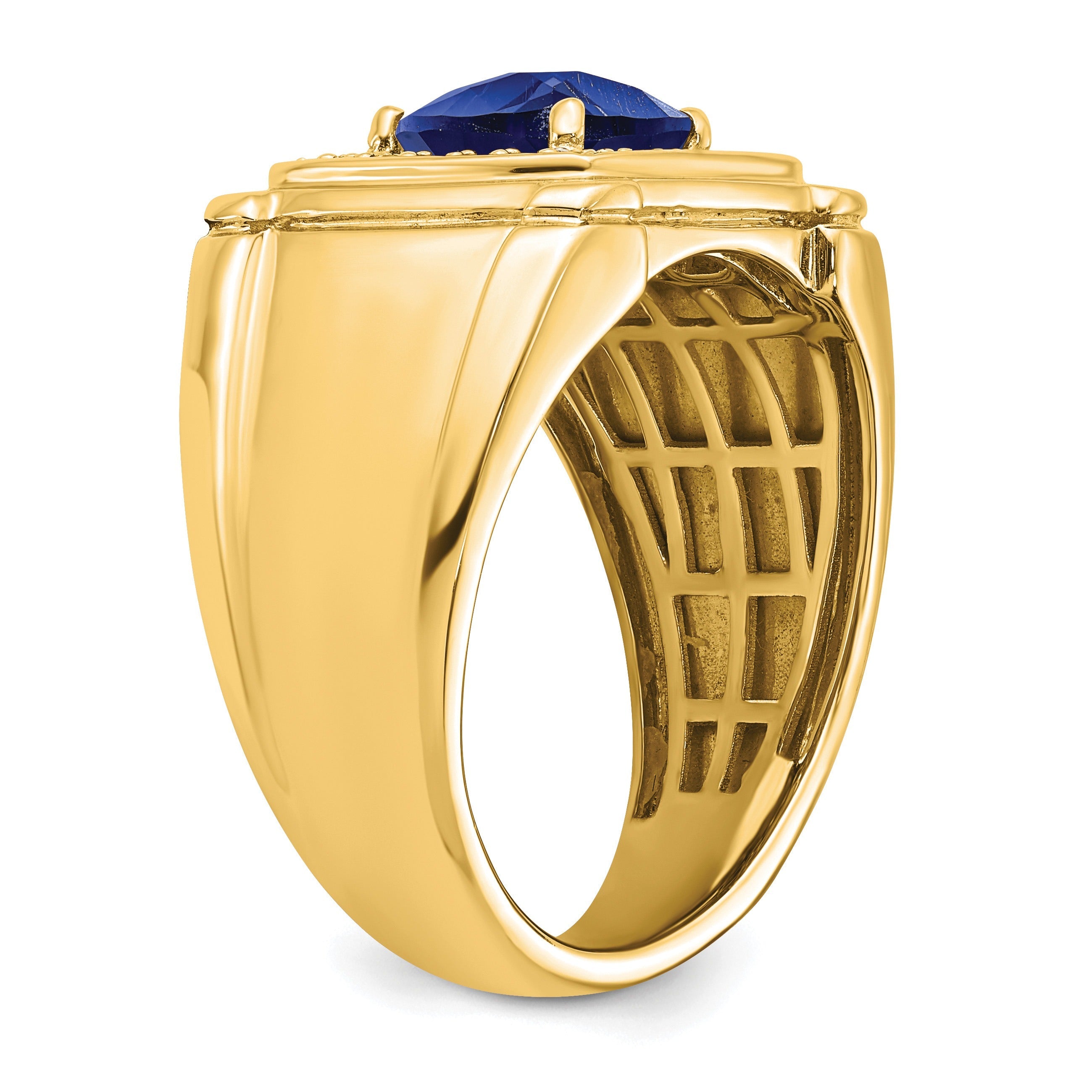 1/4 ct Lab Grown Diamond and Created Blue Sapphire Men's Halo Ring 14k Gold
