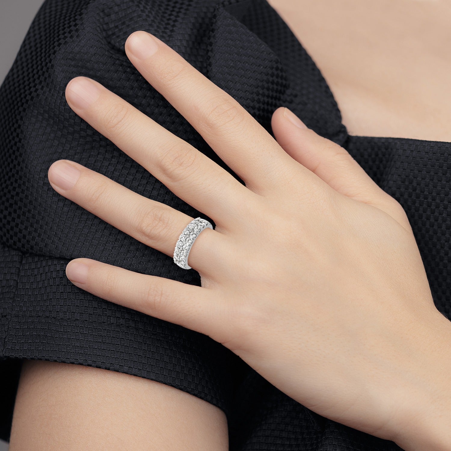 14k White Gold Lab Grown Diamond Double Row Wedding Band