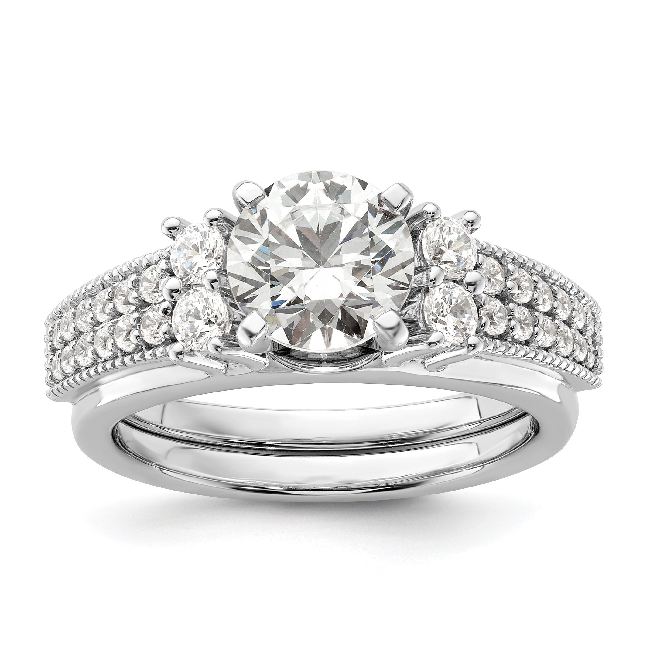 IGI Certified 0.50 Ct Round Lab Grown Diamond Pavé 14K White Gold Double Row Ring Wrap Enhancer Band
