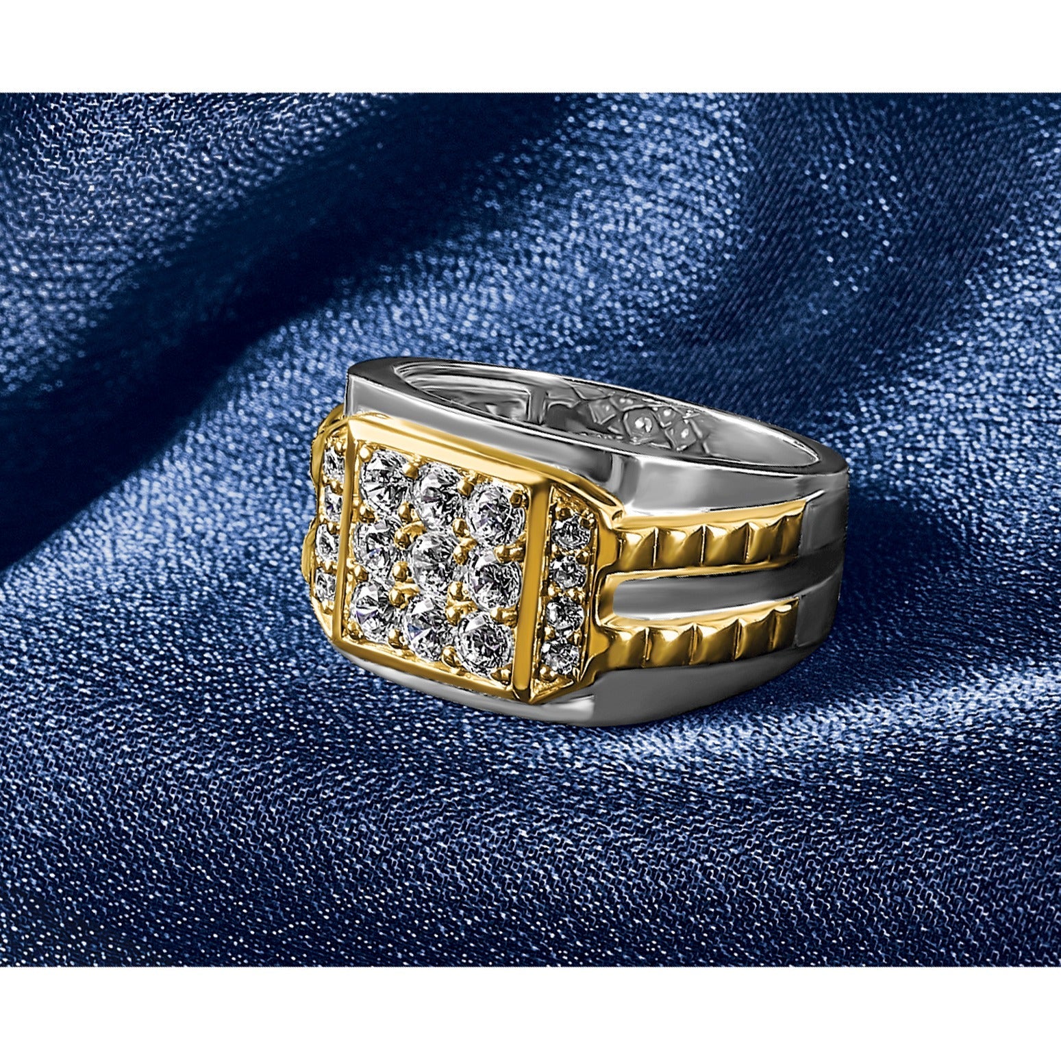 14k Two-Tone 1 1/5 ct Lab Grown Diamond Men's Cluster Ring