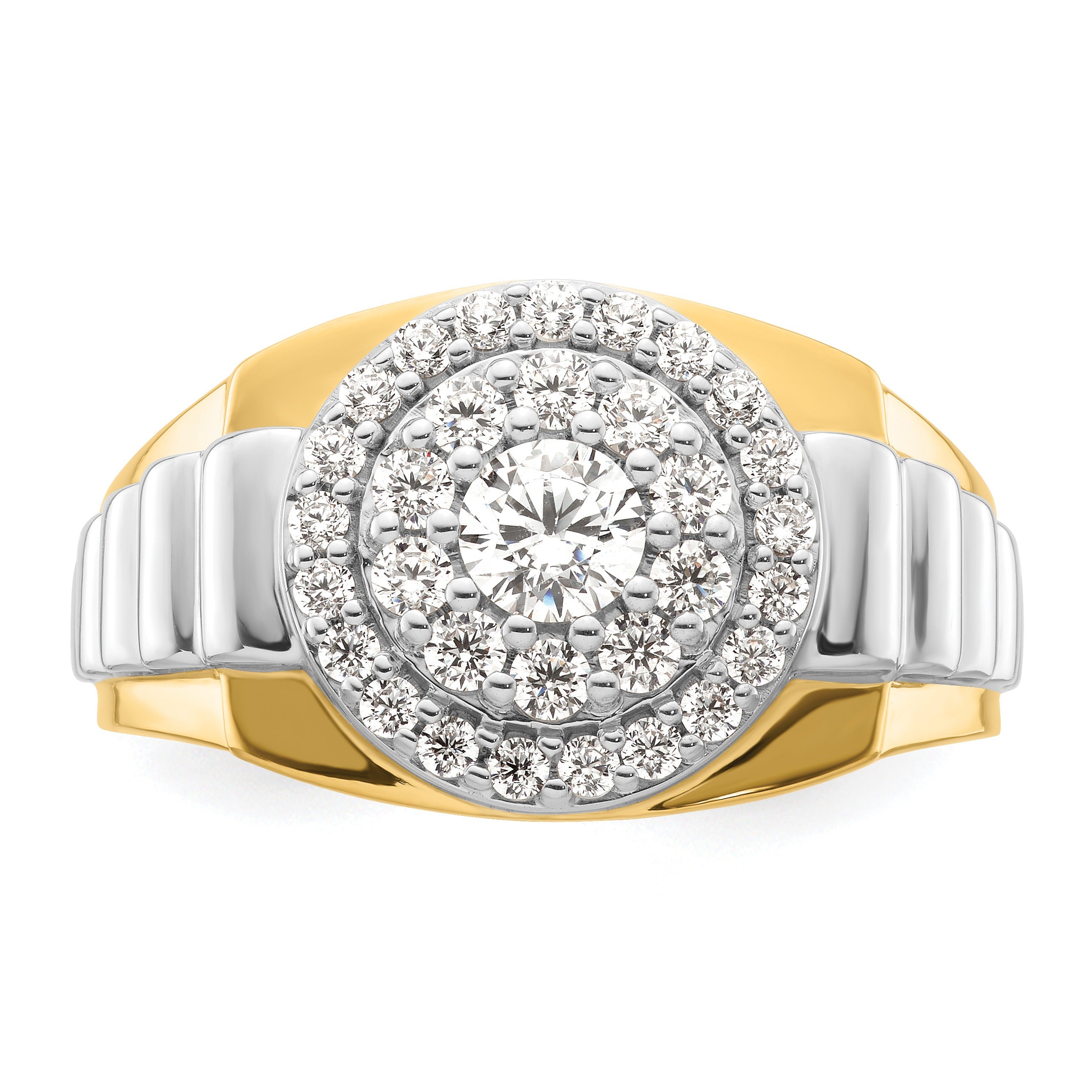 14k Two-Tone 1 1/4 ct Lab Grown Diamond Cluster Men's Ring