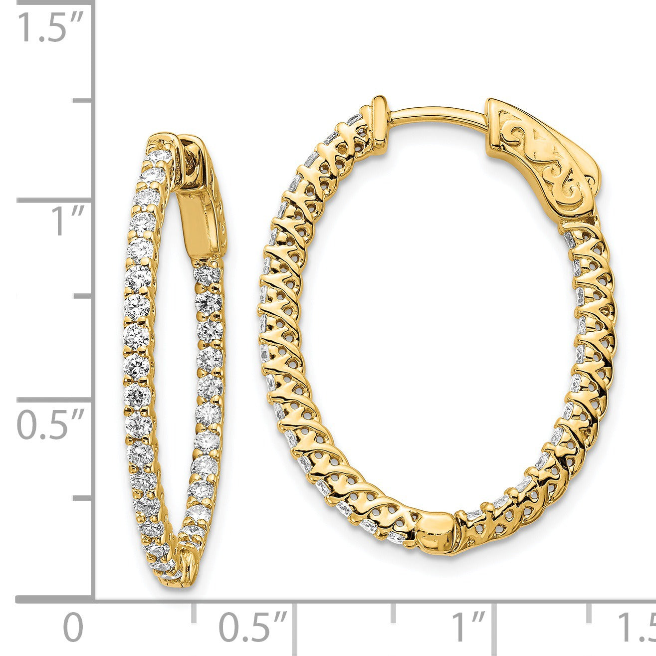 14k Gold Lab Grown Diamond Oval In and Out Huggie Hoop Earrings 3.3 Ct