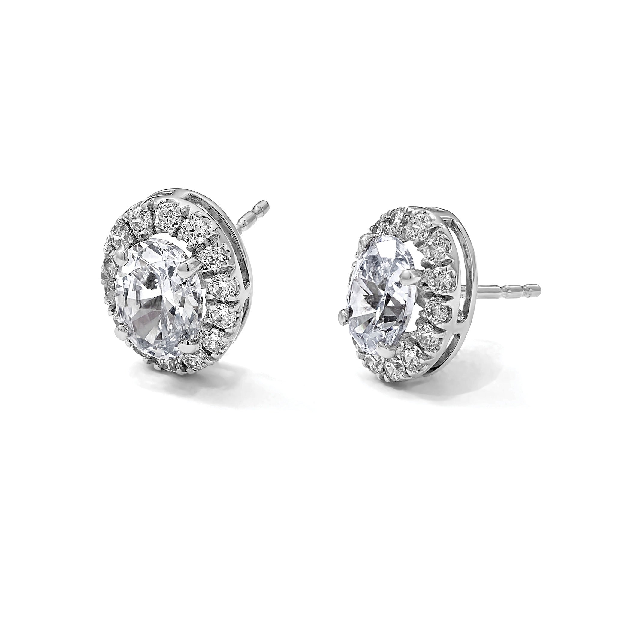 14k White Gold Diamond Fashion Oval Halo Semi-Mount Stud Earrings