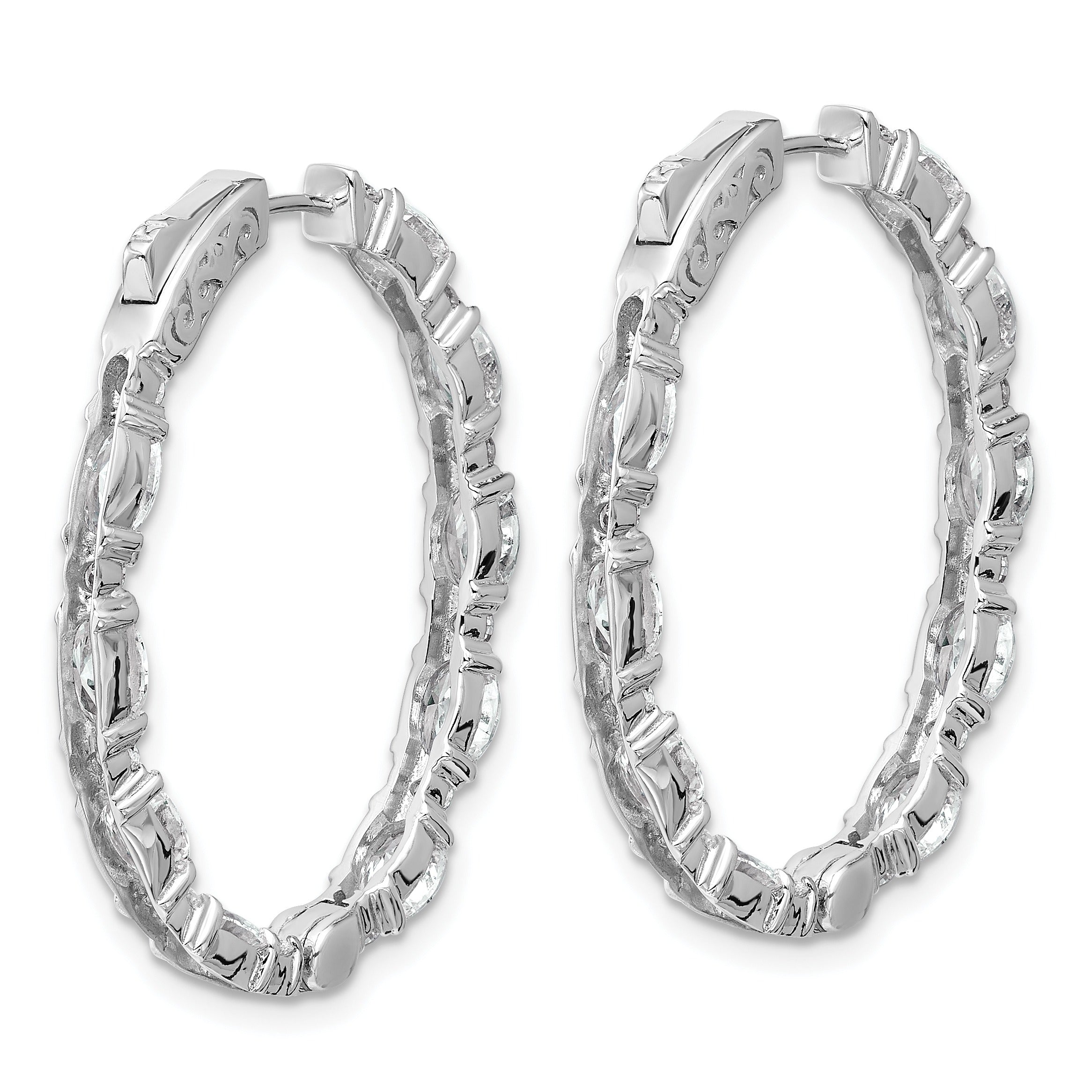 14K White Gold Lab Grown Diamond Oval In and Out Hoop Earrings