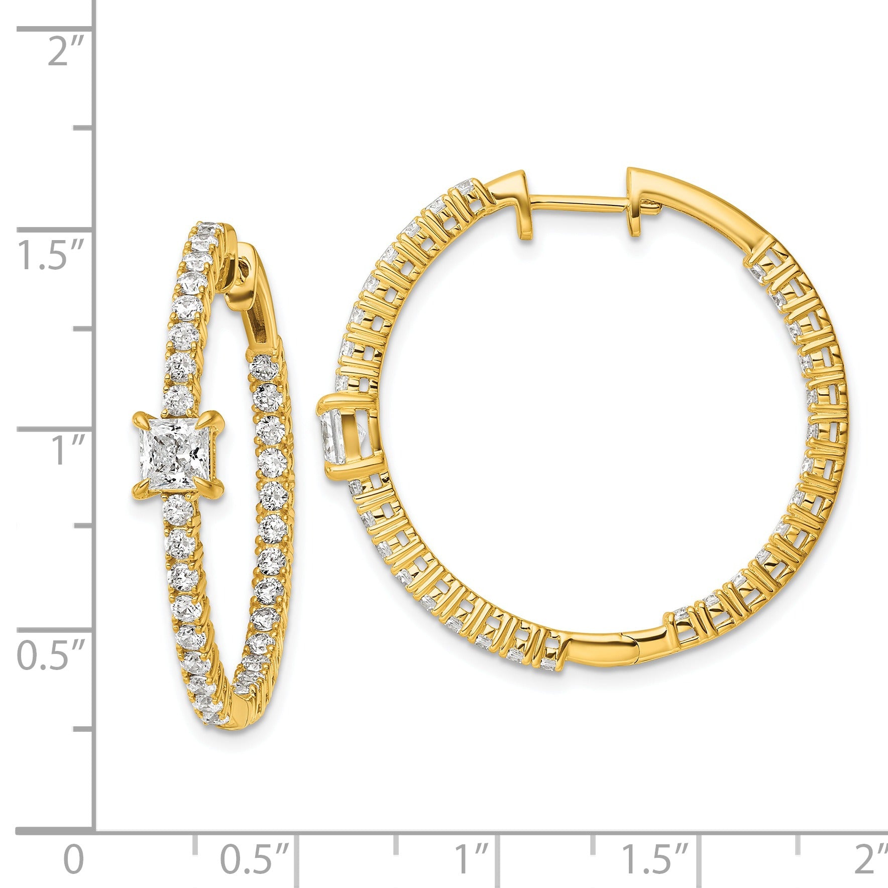 14K Yellow Gold 3 1/8 carat Lab Grown Diamond In and Out Hoop Earrings