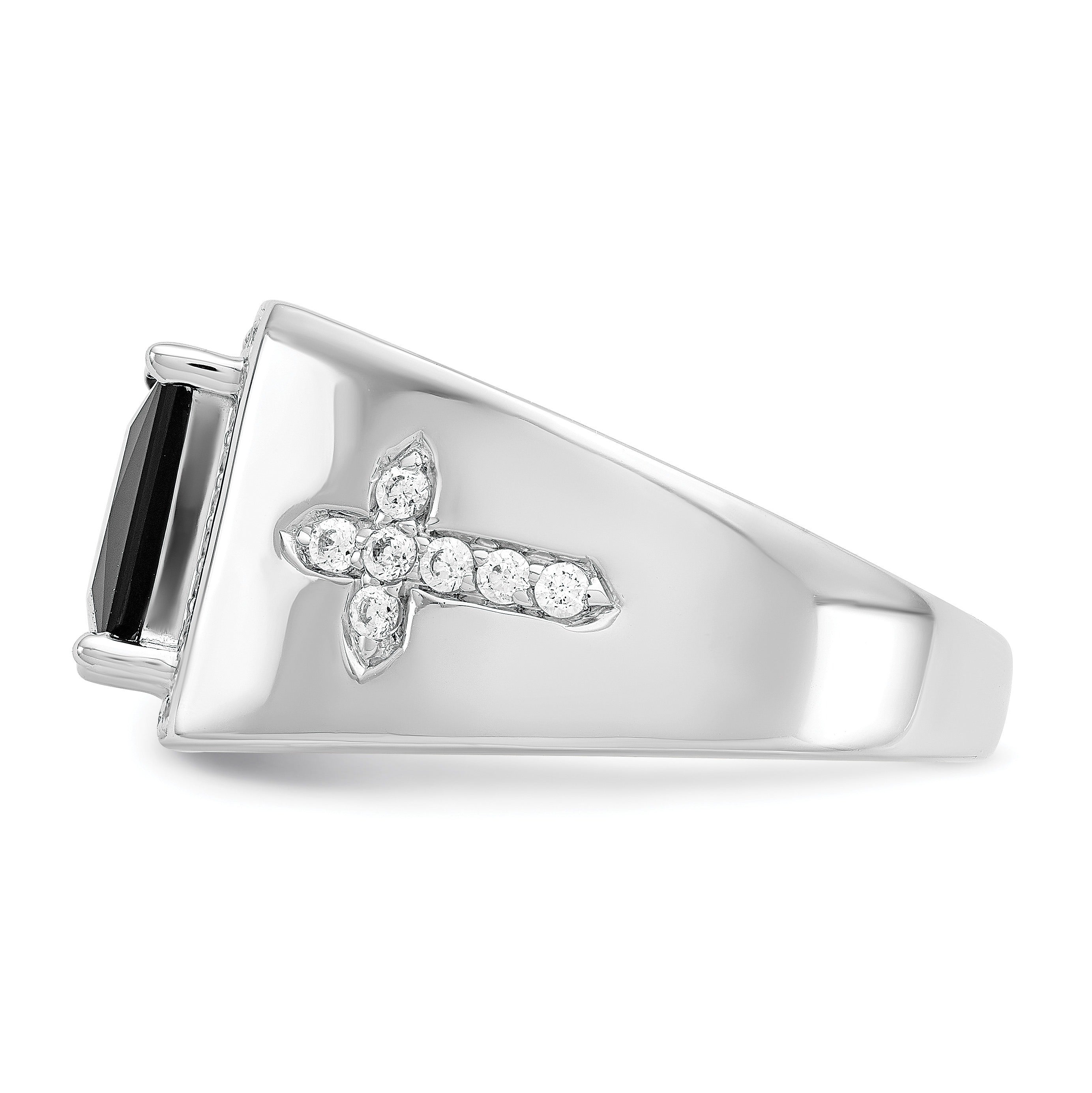 14k Gold 1/2 ct Lab Grown Diamond and Onyx Side Cross Square Men's Ring