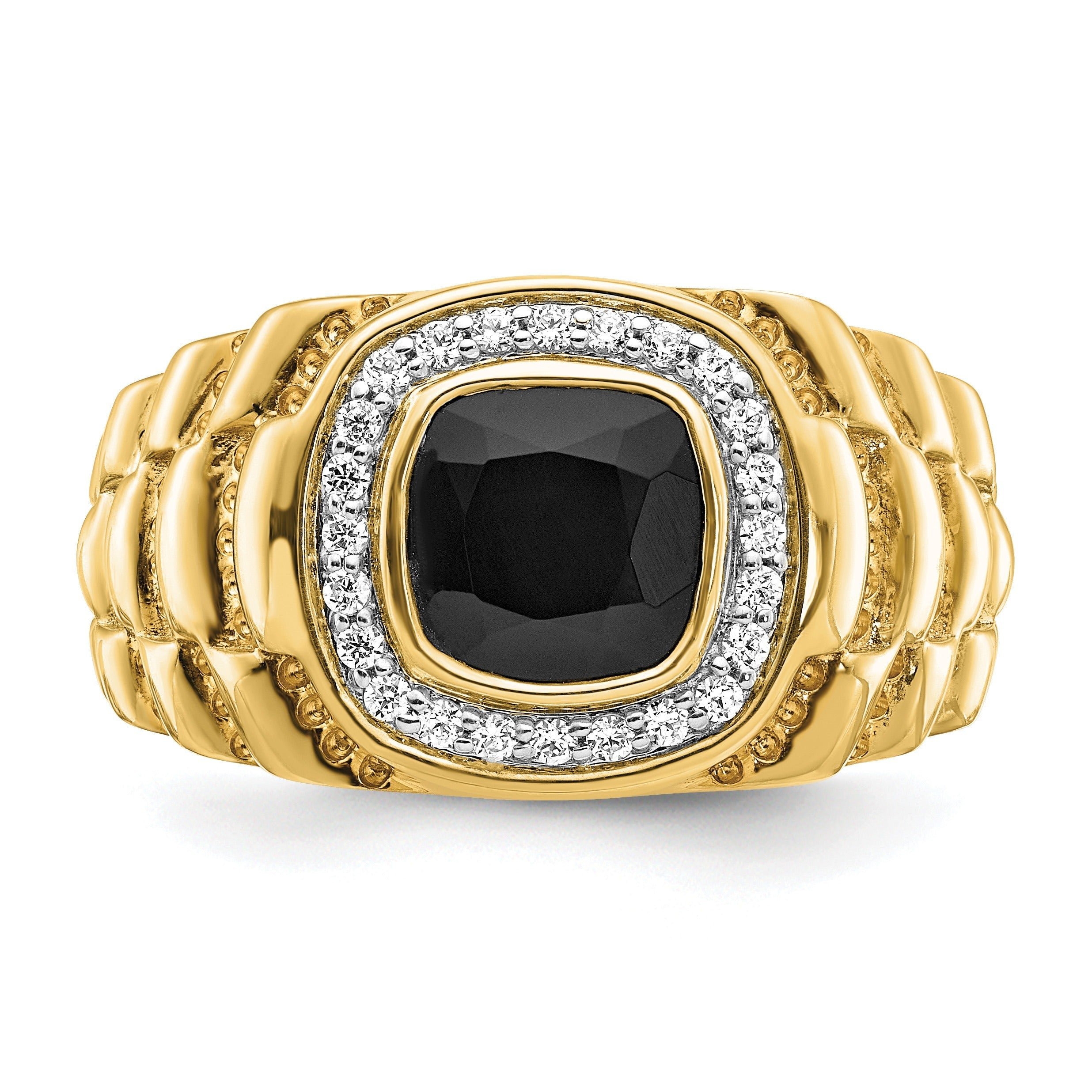 14k Gold 1/4 ct Lab Grown Diamond and Onyx Textured Men's Ring