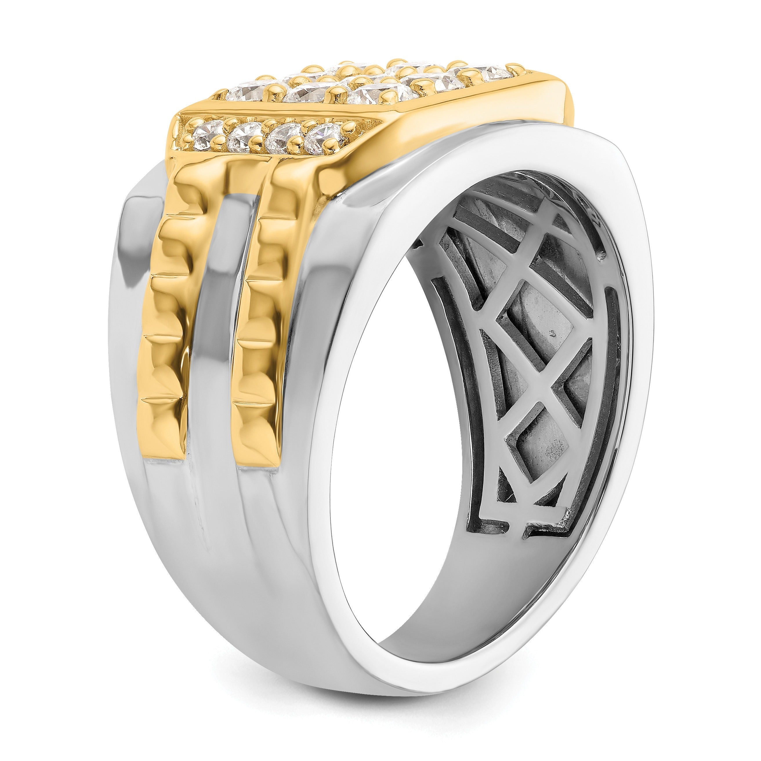 14k Two-Tone 1 1/5 ct Lab Grown Diamond Men's Cluster Ring