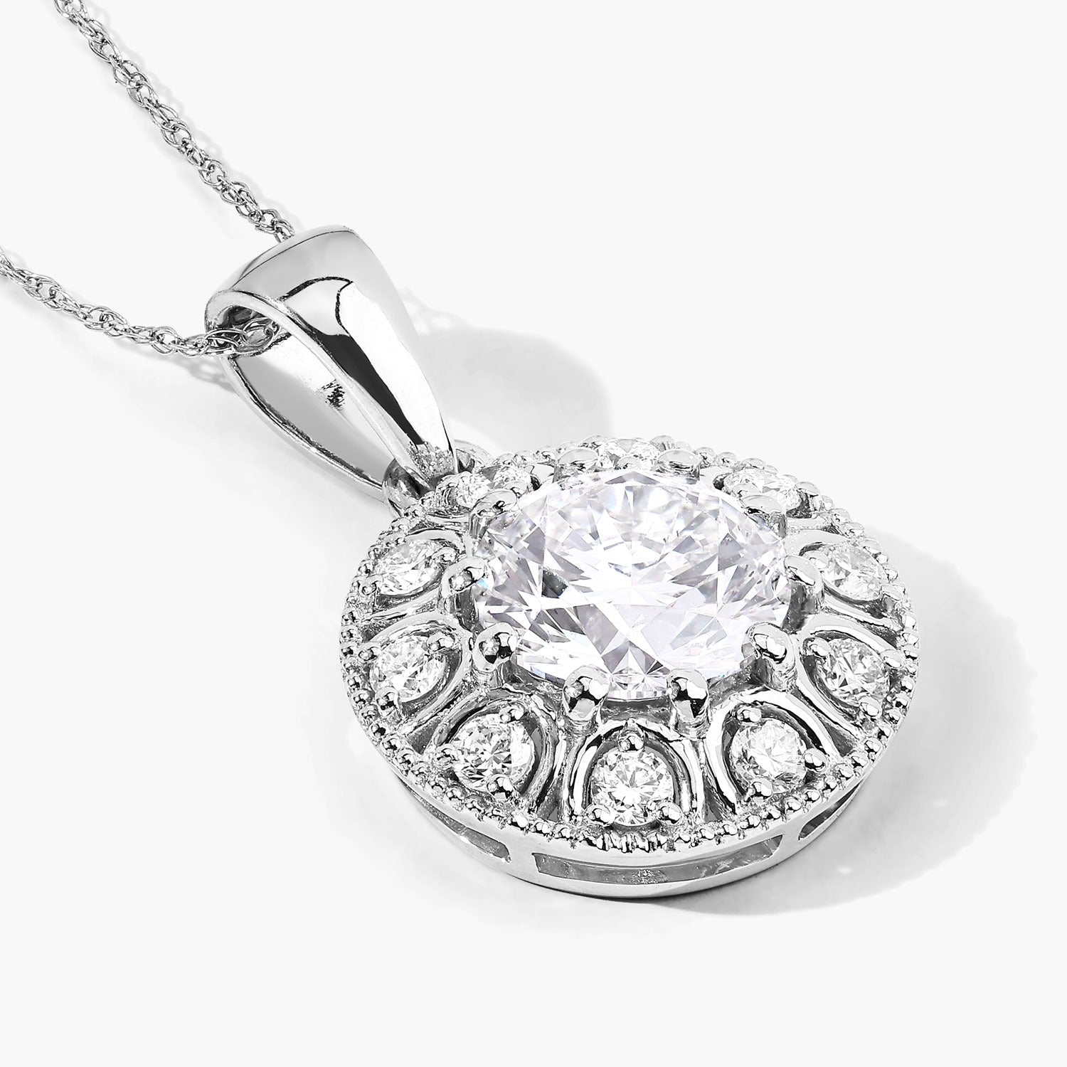 2.32 Ct Round Lab Grown Diamond Prong Platinum Bridal Halo Floral Pendant