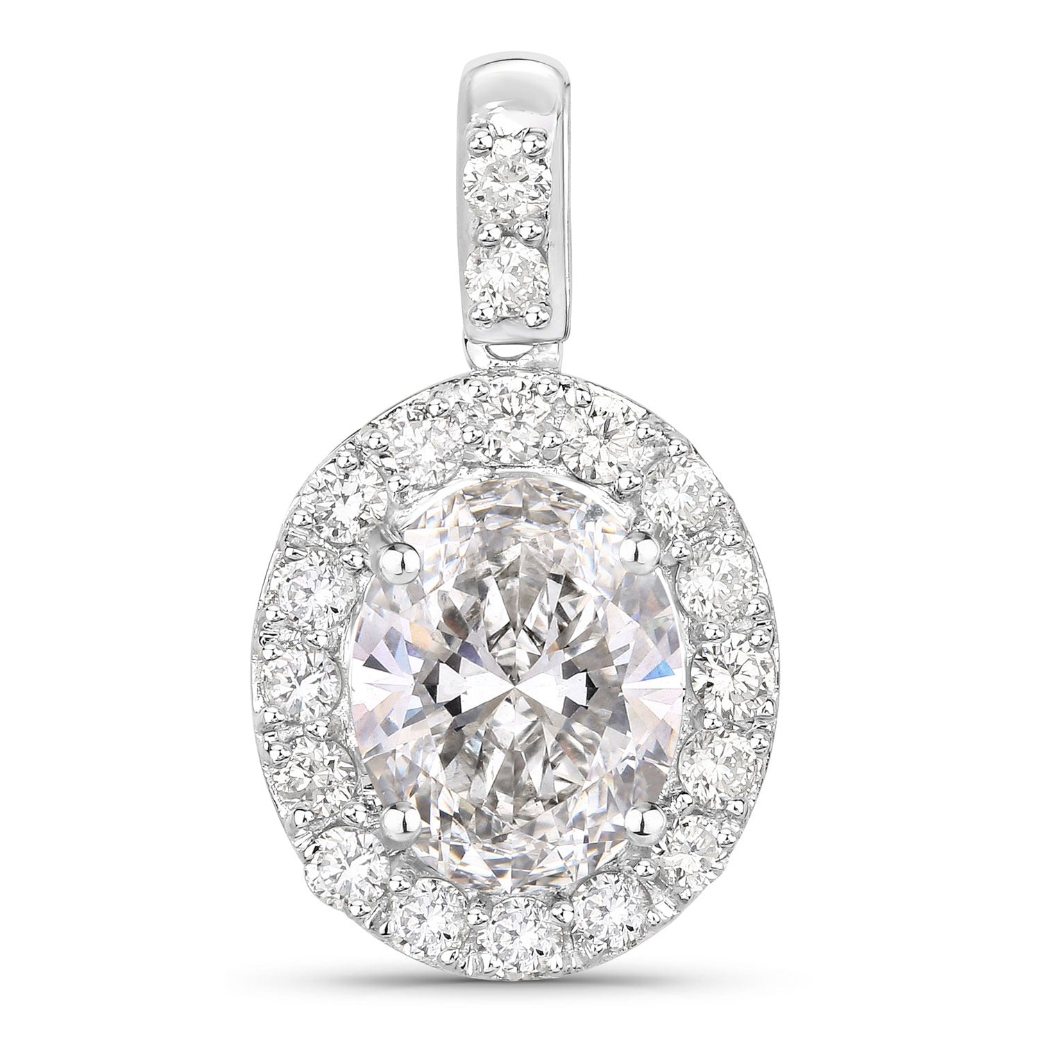 2.62 Ct Oval  Lab Grown Diamond Prong Platinum Halo Bridal Pendant