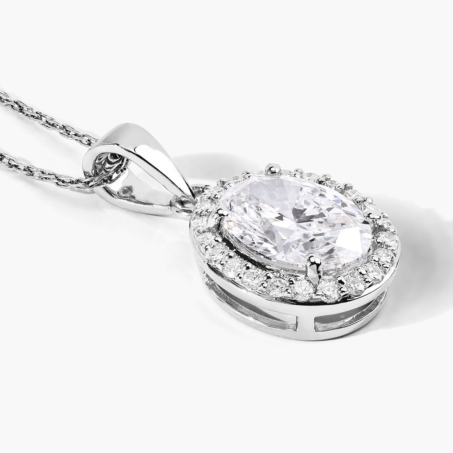 1.82 Ct Lab Grown Diamond Platinum Oval Halo Bridal Pendant