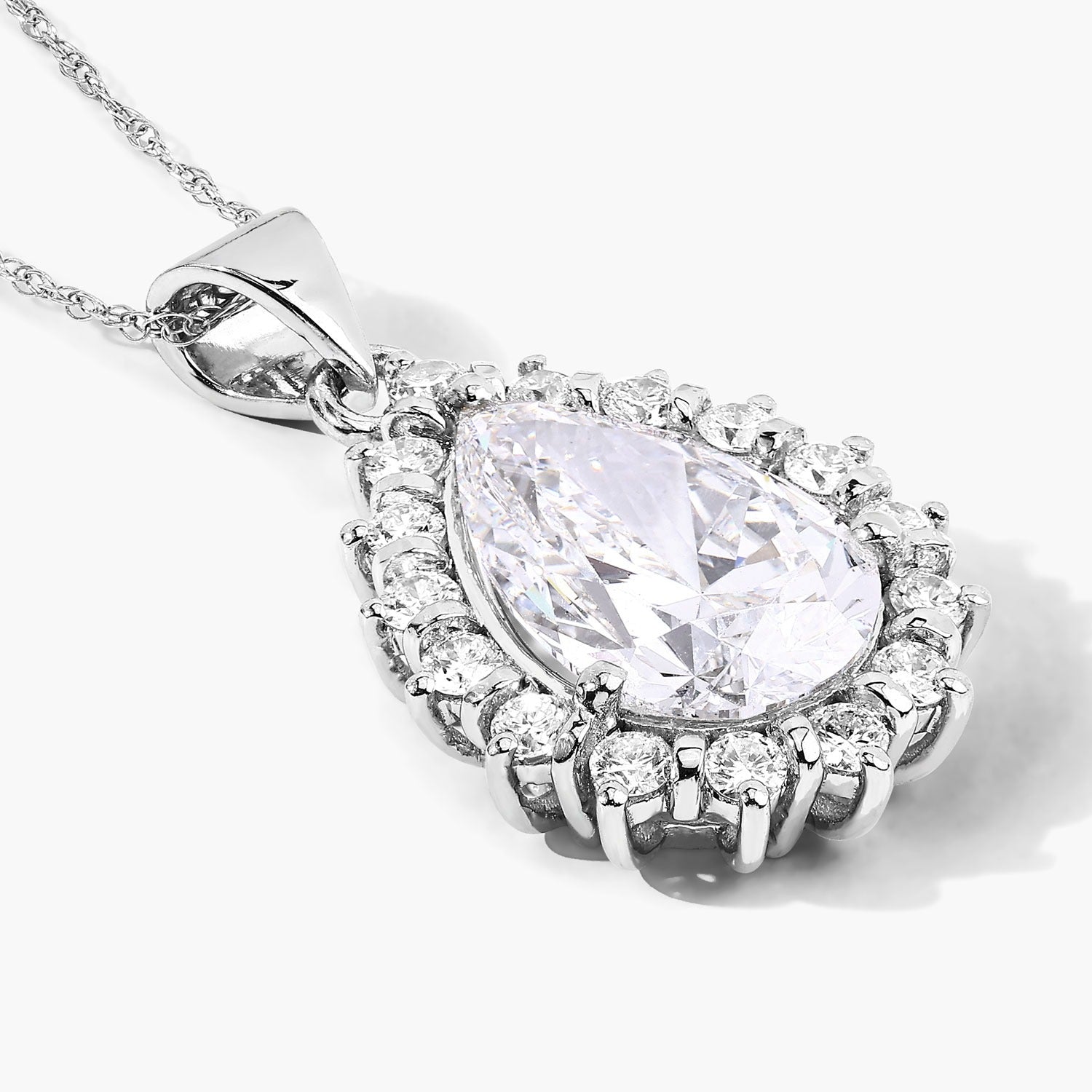 3.56 Ct Lab Grown Diamond Platinum Halo Floral Bridal Teardrop Pendant