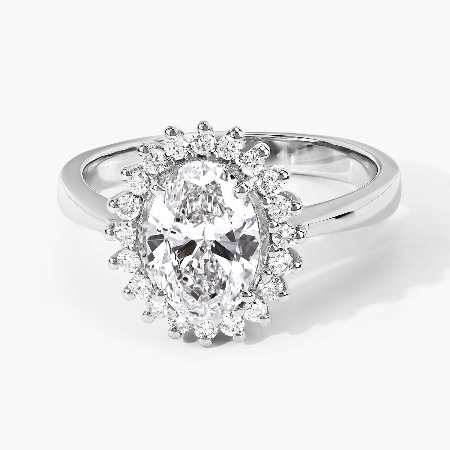1.81 Carat Lab Diamond Oval Platinum Bridal Halo Floral Ring