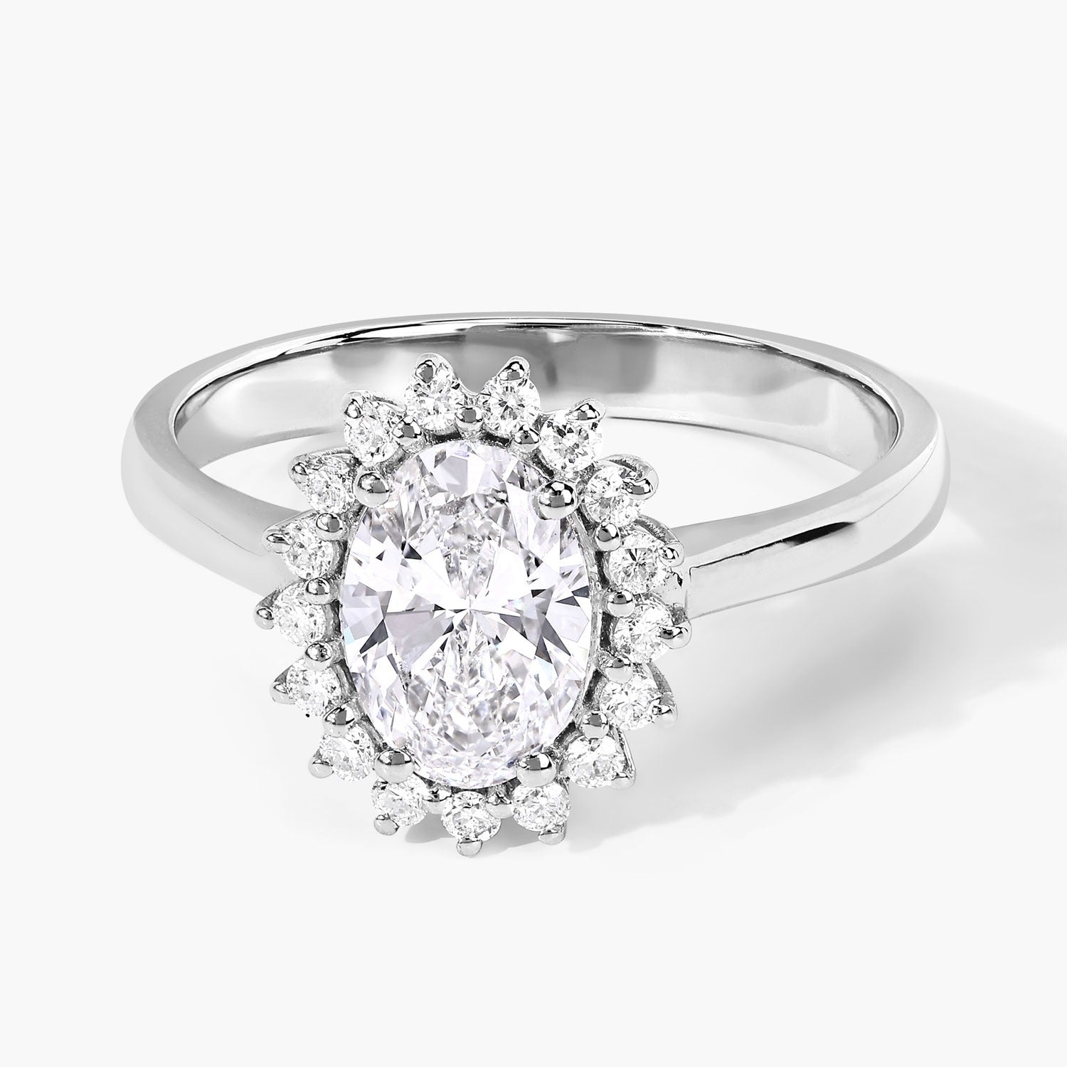 1.28 Ct Oval Lab Diamond Platinum Halo Bridal Floral Ring