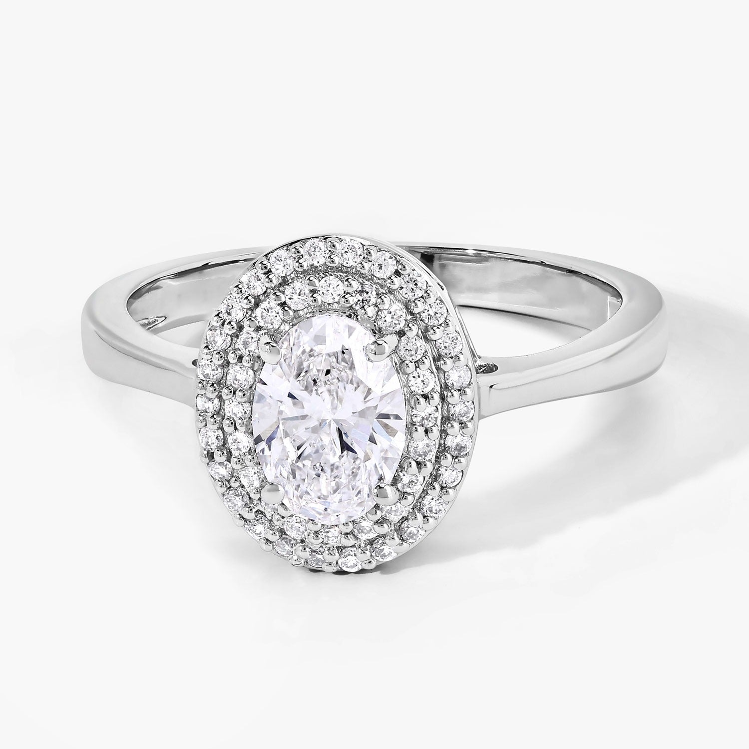 0.91 Ct Oval Lab Grown Diamond Platinum Double Halo Bridal Ring