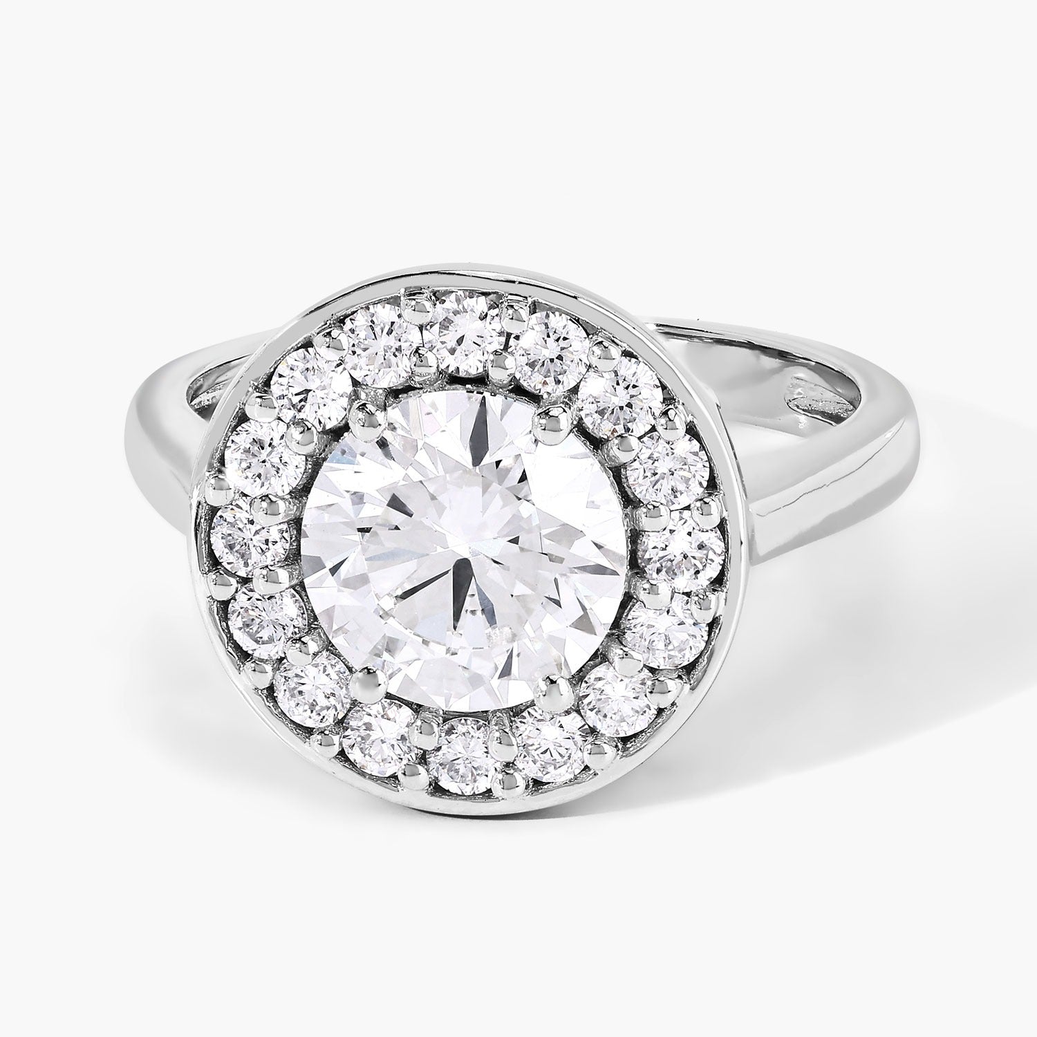 2.48 Ct Round Lab Grown Diamond Prong Platinum Halo Bridal Ring