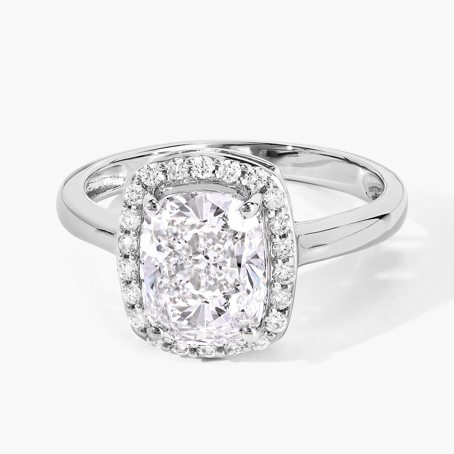 2.74 Ct Cushion Lab Grown Diamond Prong Platinum Bridal Halo Ring