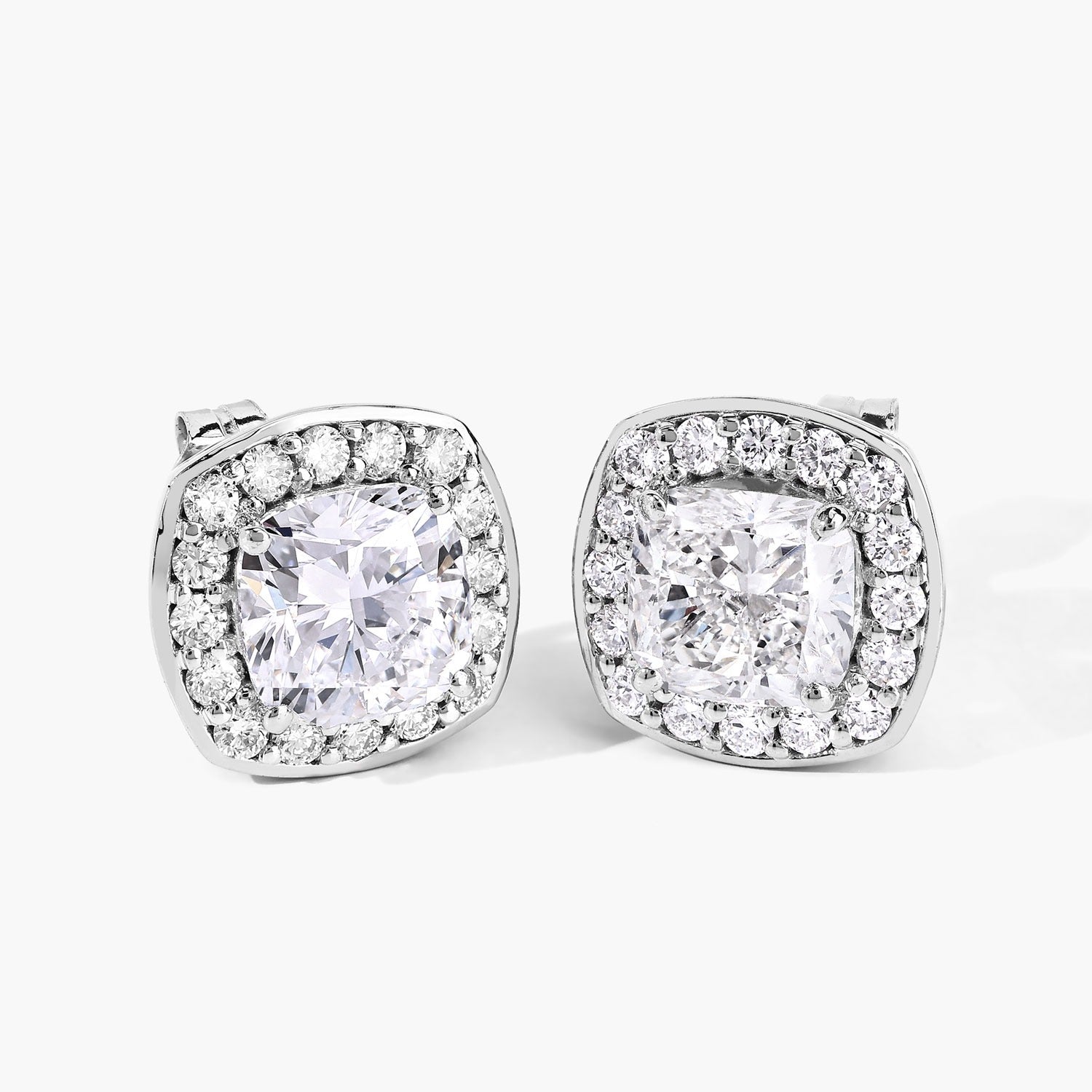 Cushion Lab Grown Diamond Prong Platinum Bridal Halo Stud Earrings