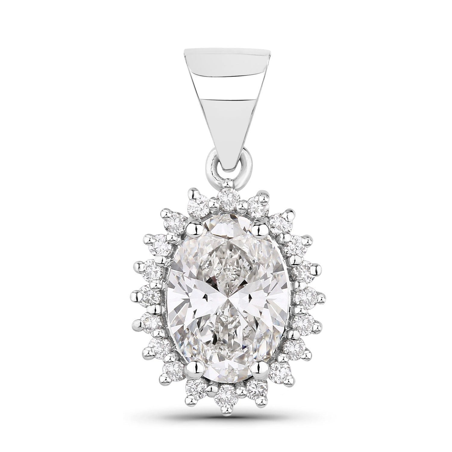 1.23 Ct Oval Lab Grown Diamond Bridal Floral Halo Platinum Pendant