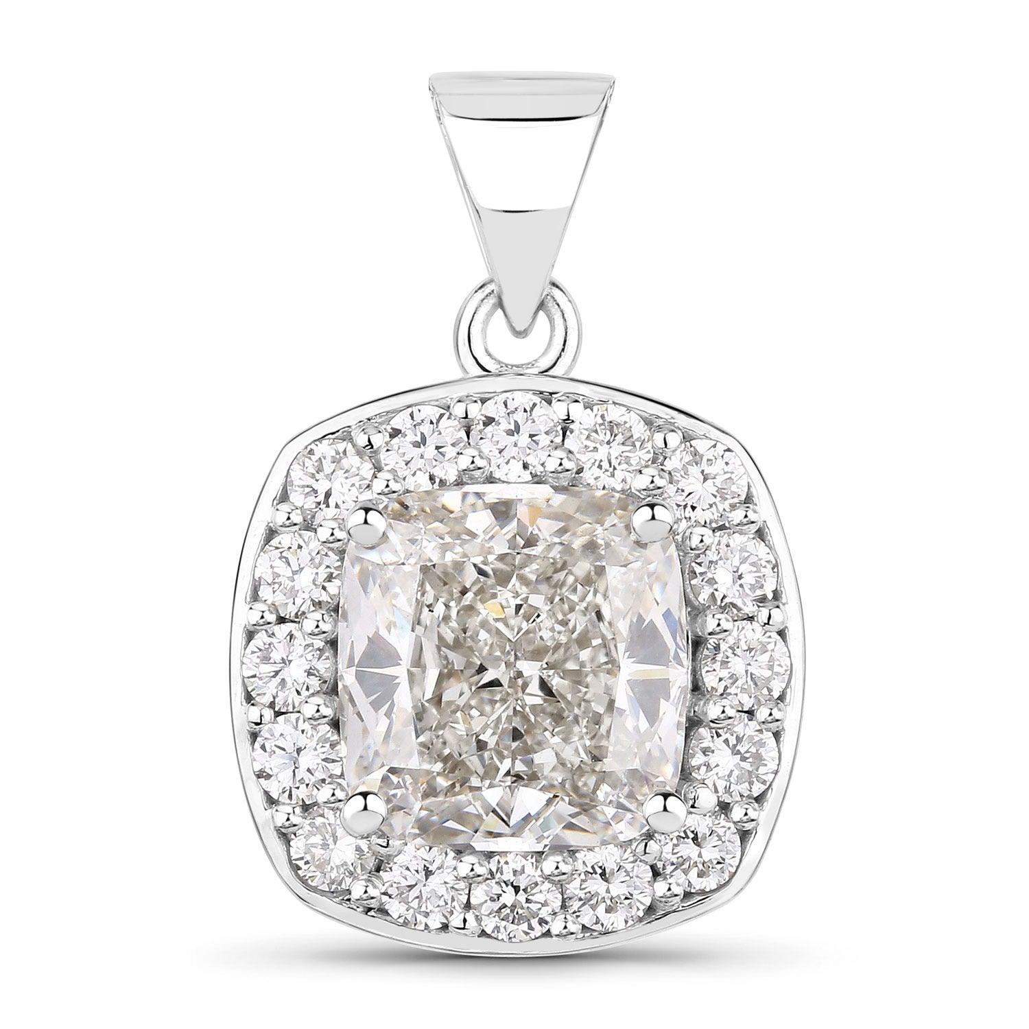 3.50 Ct Cushion Cut Lab Diamond Prong Platinum Halo Bridal Pendant
