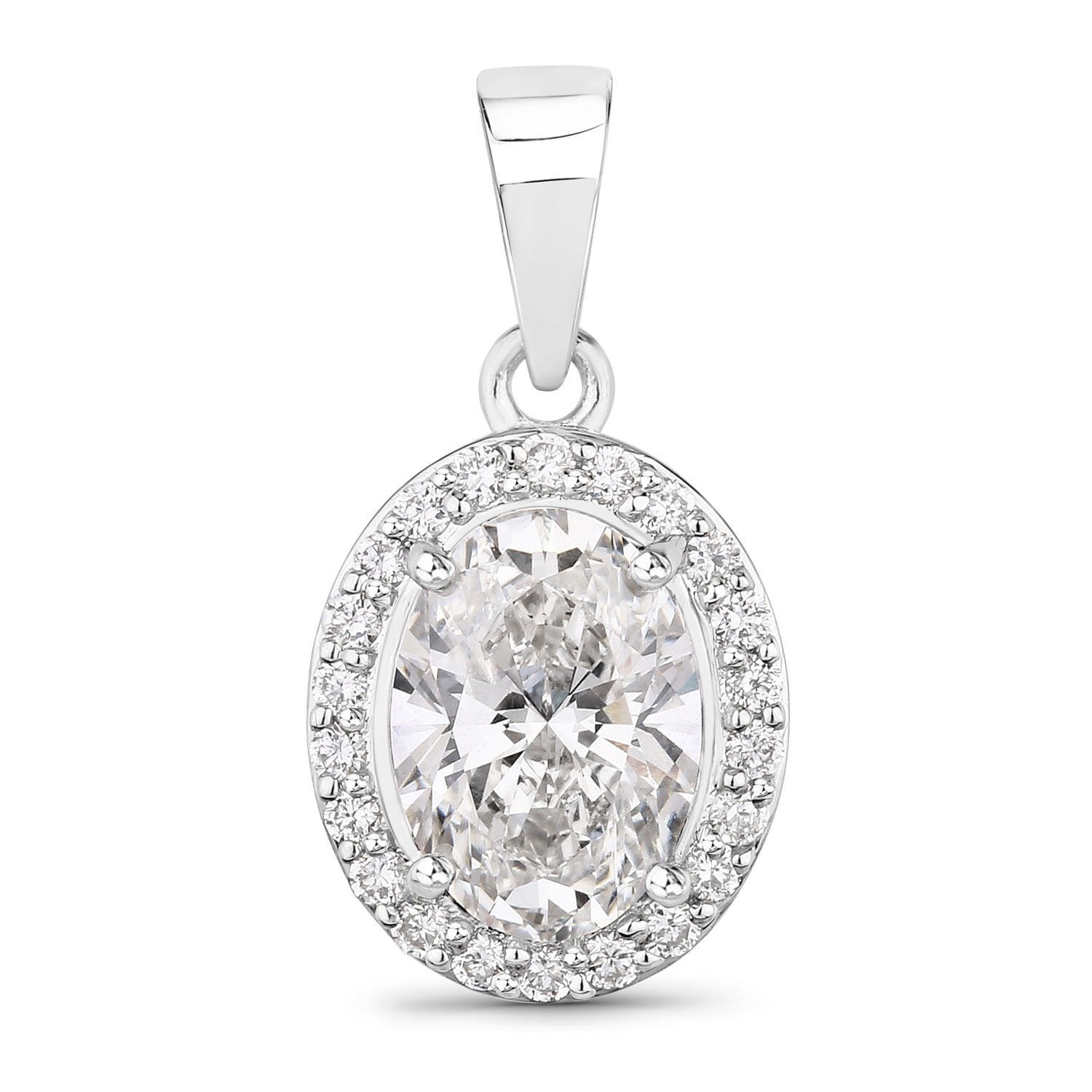 Lab Grown Diamond Prong Bridal Oval Halo Platinum Pendant