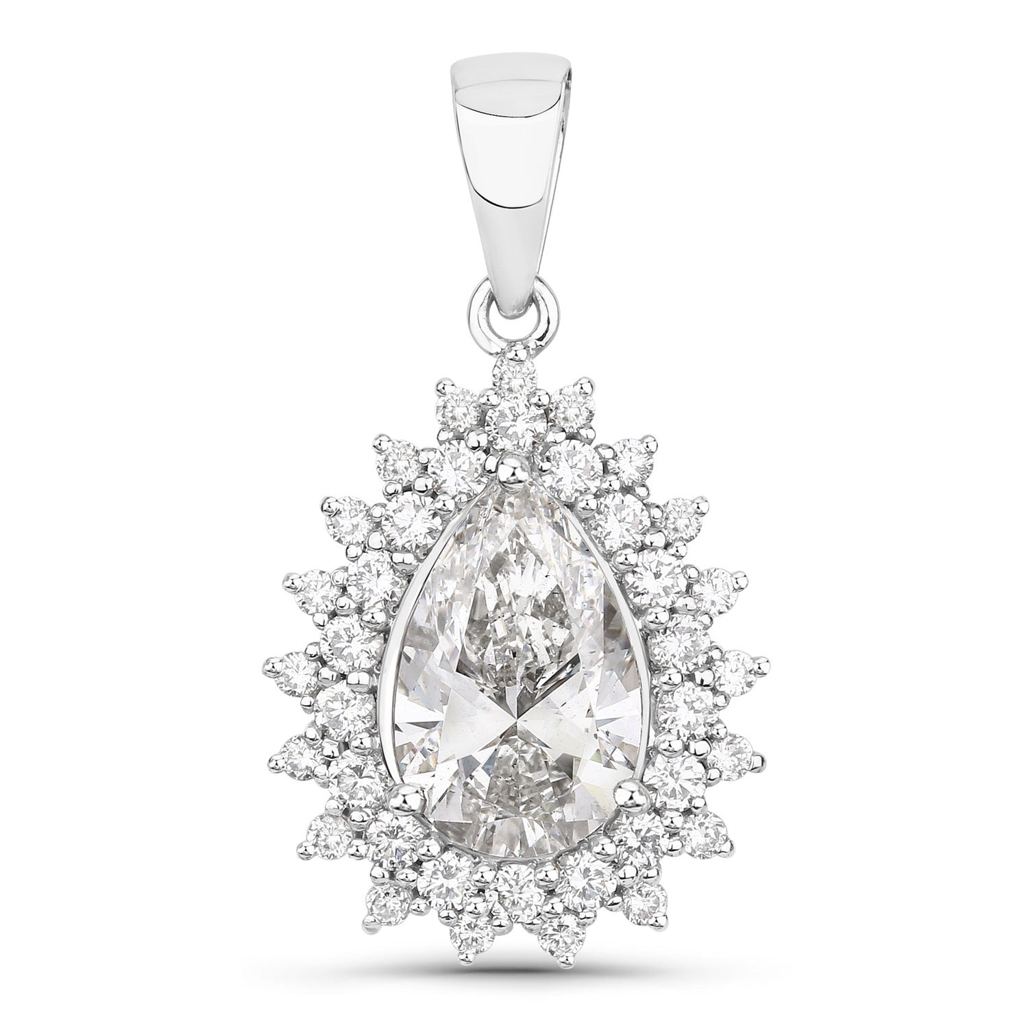 3.90 Ct Pear Shaped Lab Diamond Prong Platinum Bridal Floral Halo Teardrop Pendant
