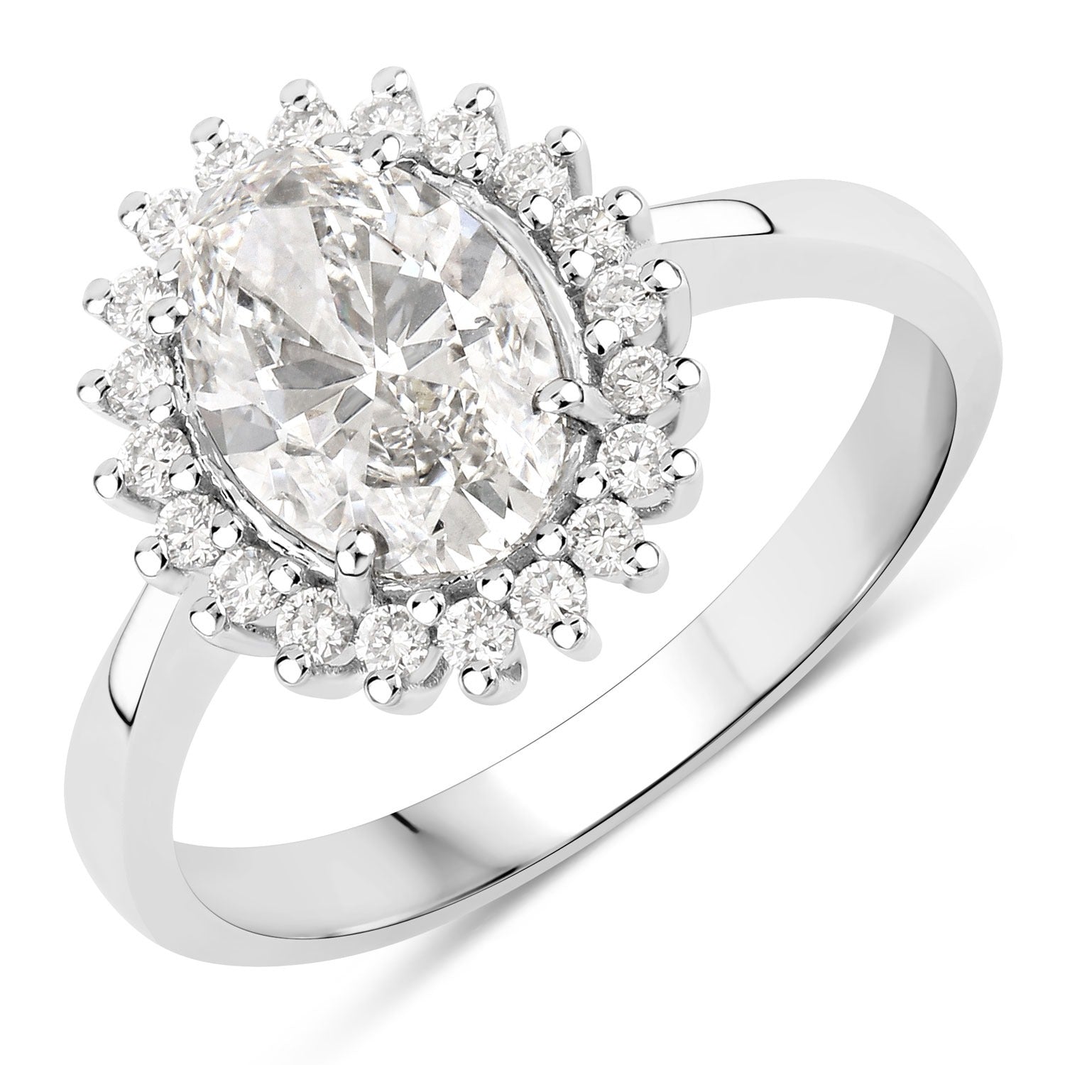 1.81 Carat Lab Diamond Oval Platinum Bridal Halo Floral Ring