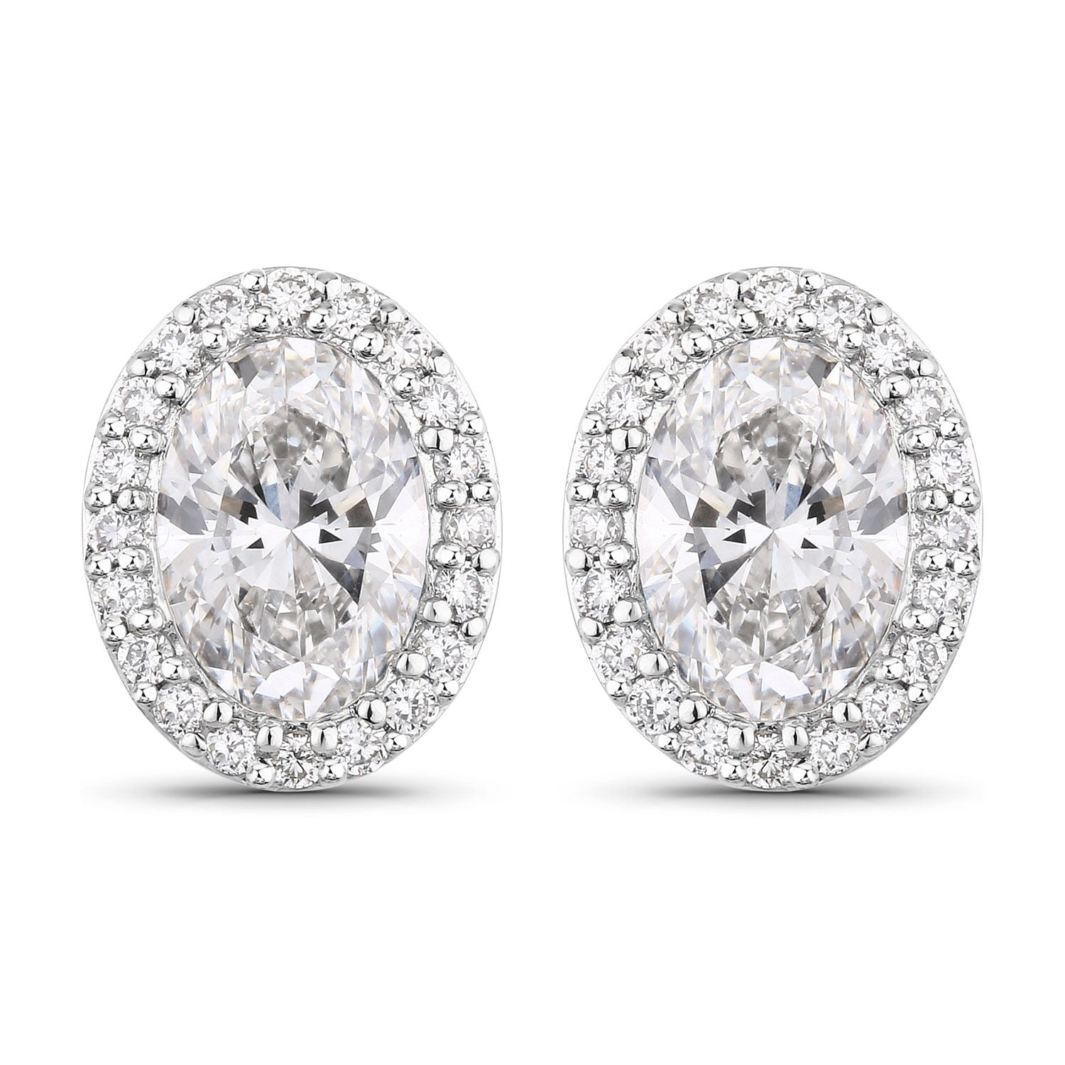 1.76 Ct Oval Lab Grown Diamond Prong Platinum Bridal Halo Stud Earrings