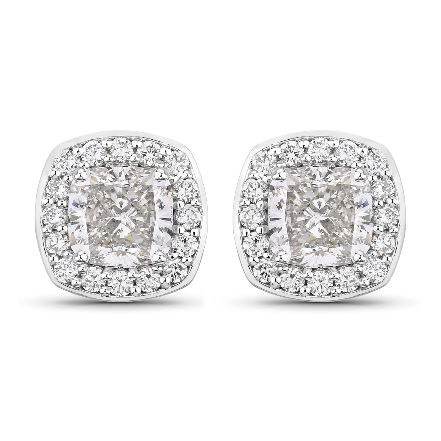 Cushion Lab Grown Diamond Prong Platinum Bridal Halo Stud Earrings