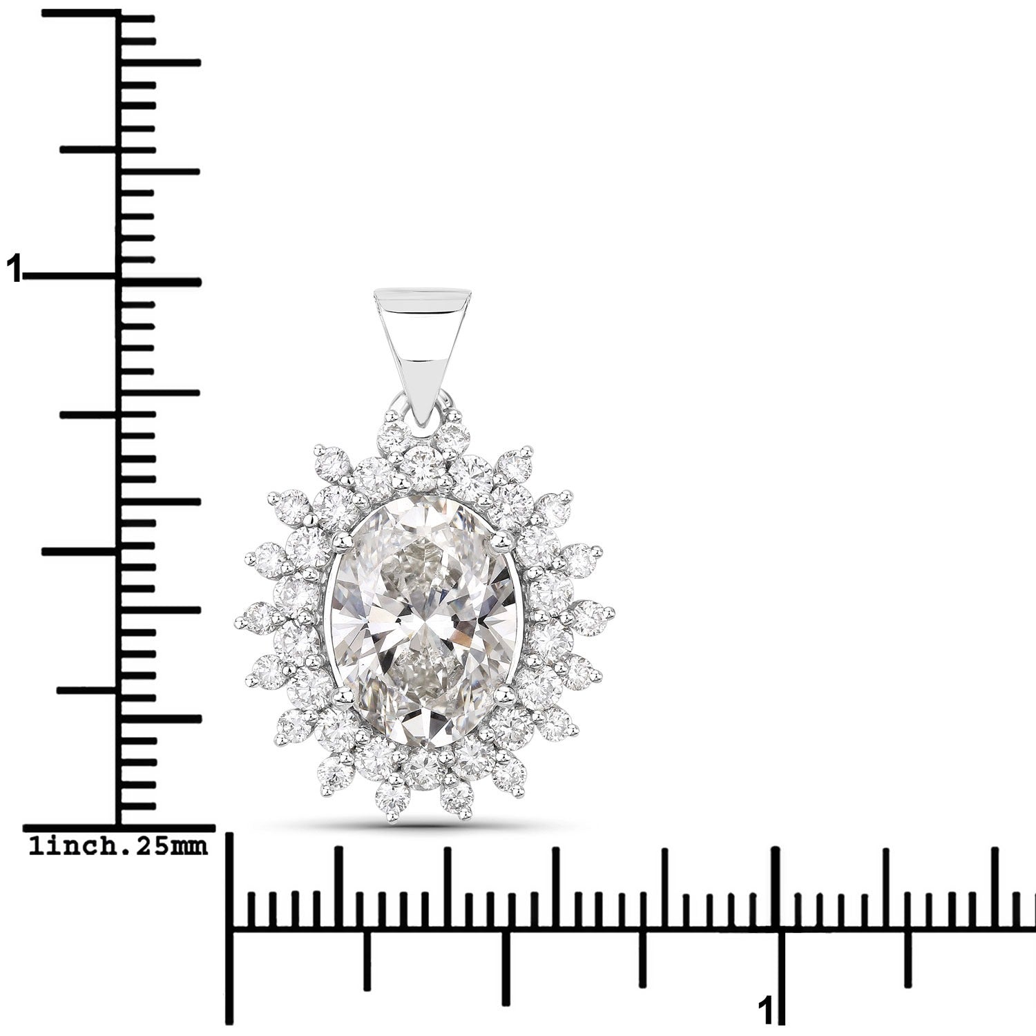 3.79 Ct Oval Lab Grown Diamond Prong Platinum Oval Floral Halo Bridal Pendant