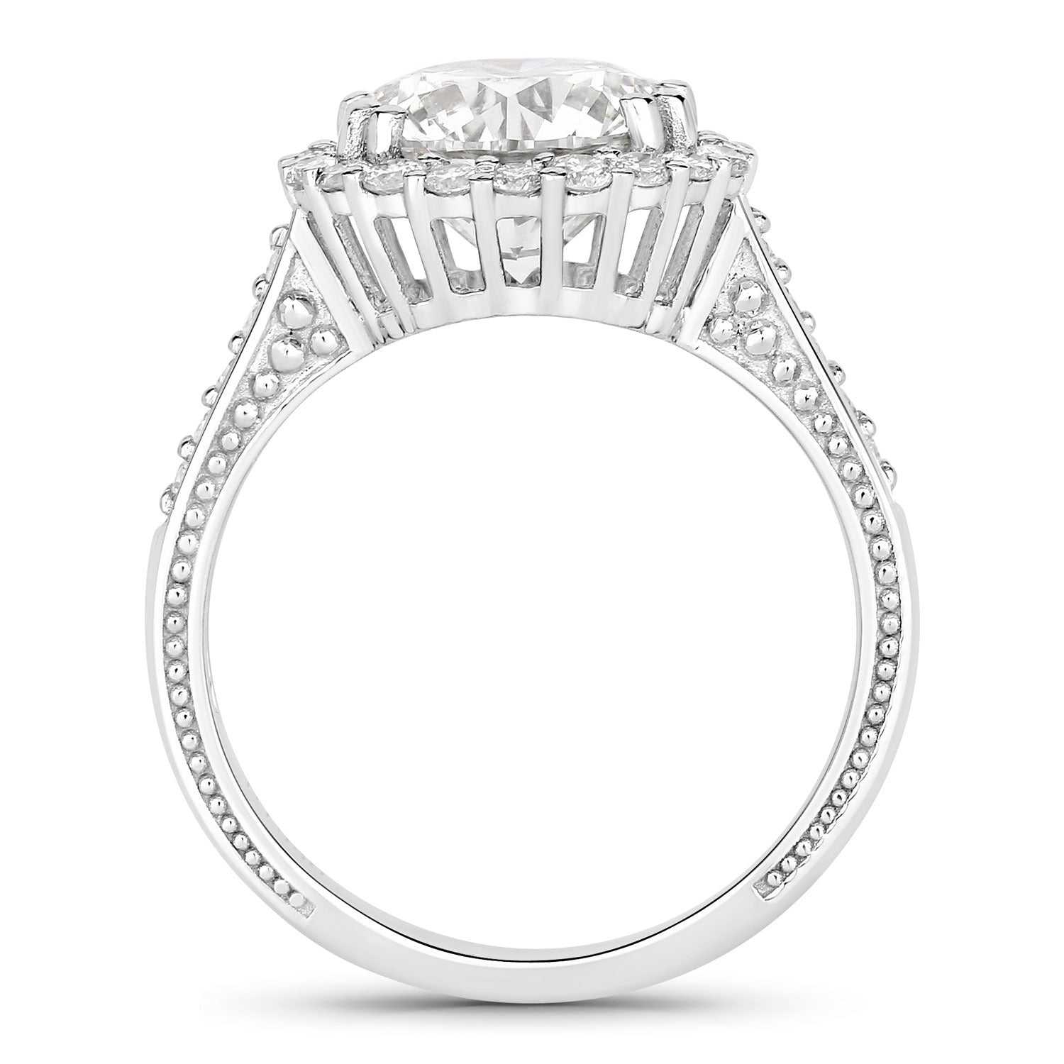 3.64 Ct Round Lab Diamond Prong Platinum Bridal Halo Pave Cathedral Ring