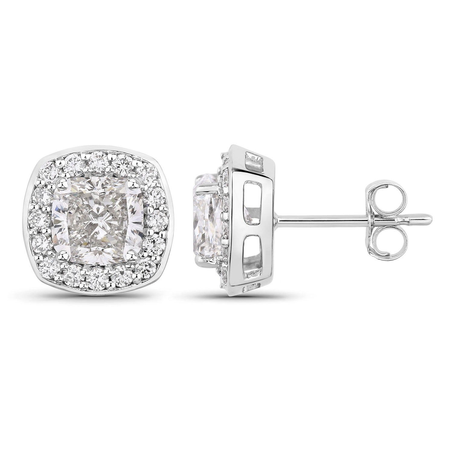 Cushion Lab Grown Diamond Prong Platinum Bridal Halo Stud Earrings
