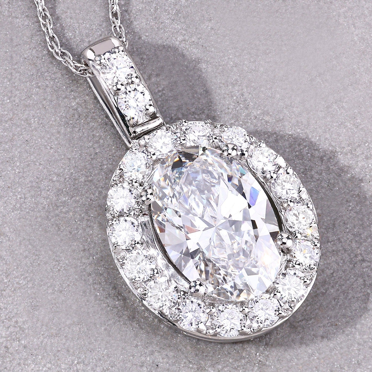 2.62 Ct Oval  Lab Grown Diamond Prong Platinum Halo Bridal Pendant